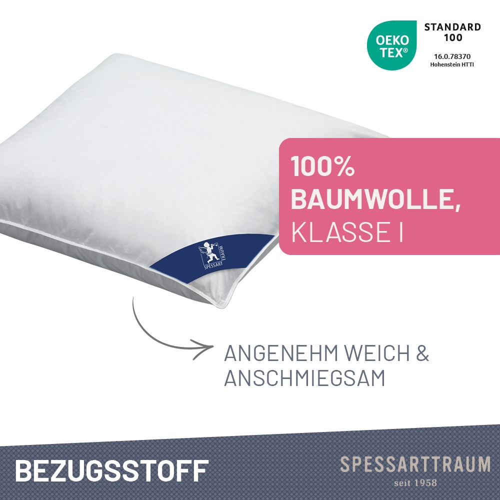 SPESSARTTRAUM 3-Kammer-Kopfkissen »Exklusiv«, Füllung: 90% Daunen / 10% Federn (Aussenkammern) und 100% Federn (Innenkammer), Bezug: feiner Daunenbatist, 100% Baumwolle, (1 St.), Kissen vom Hohenstein Institute ausgezeichnet