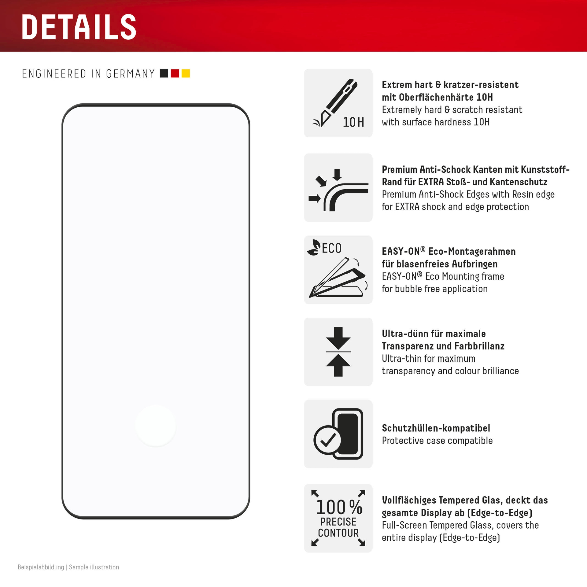Displex Displayschutzglas »Premium Glass Screen Protector (Full Cover)«, für Xiaomi 15 Pro, Displayschutzfolie, Schutzfolie, Bildschirmschutz, kratz- & stossfest