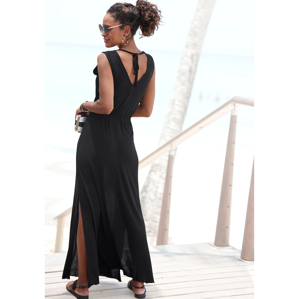 Buffalo Maxikleid, mit Zierbändern und Schlitz, Sommerkleid, Strandkleid