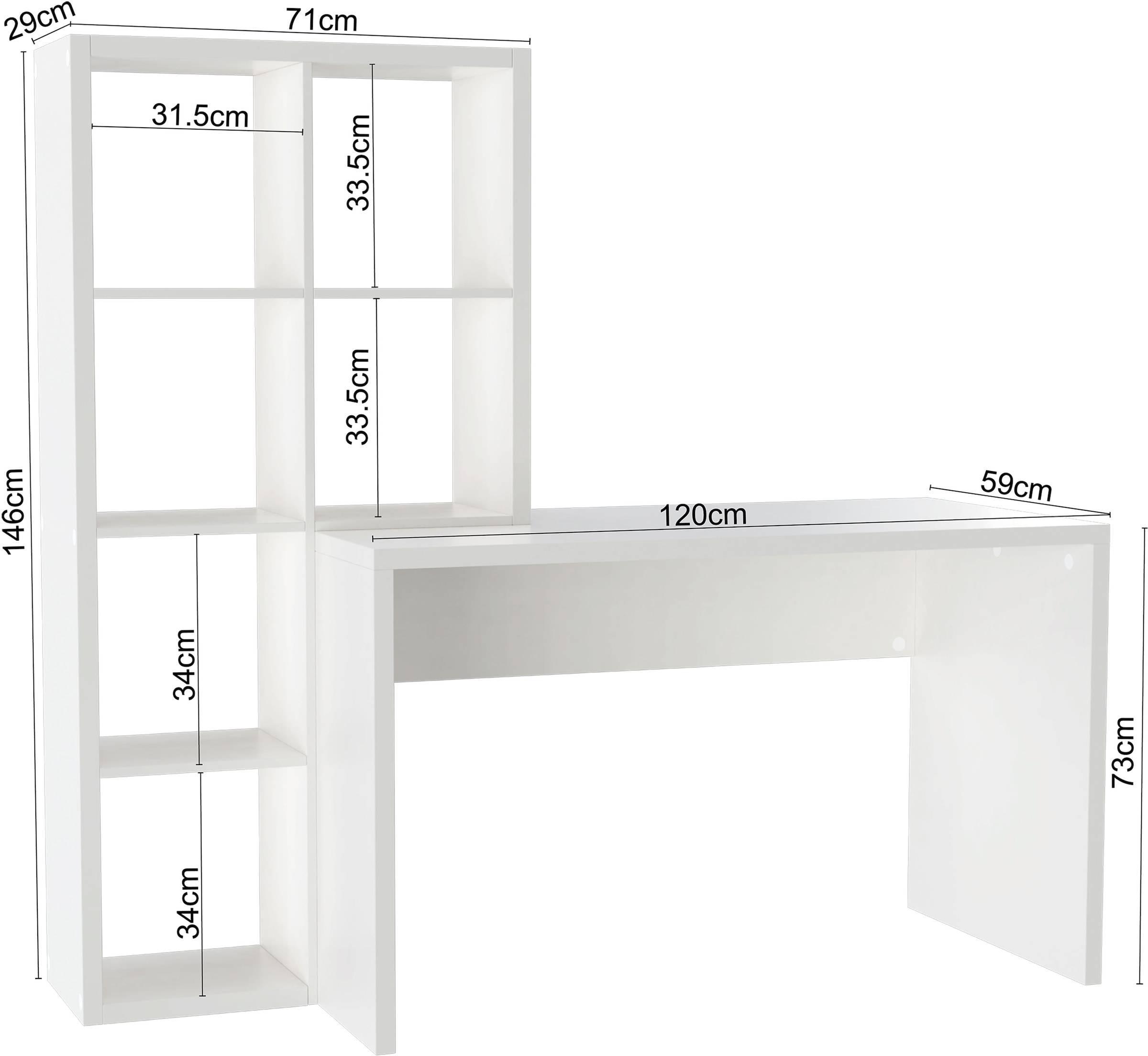 INOSIGN Regal-Schreibtisch »Triest, Computertisch mit Raumtrenner, Breite 156 cm«, Regalelement flexibel montierbar, 6 Fächer, Tischbreite 120 cm