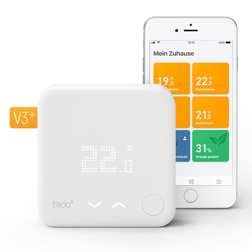 Tado Heizkörperthermostat »Starter Kit - Smartes Thermostat V3+ (Verkabelt) für Heizthermen + FBH«