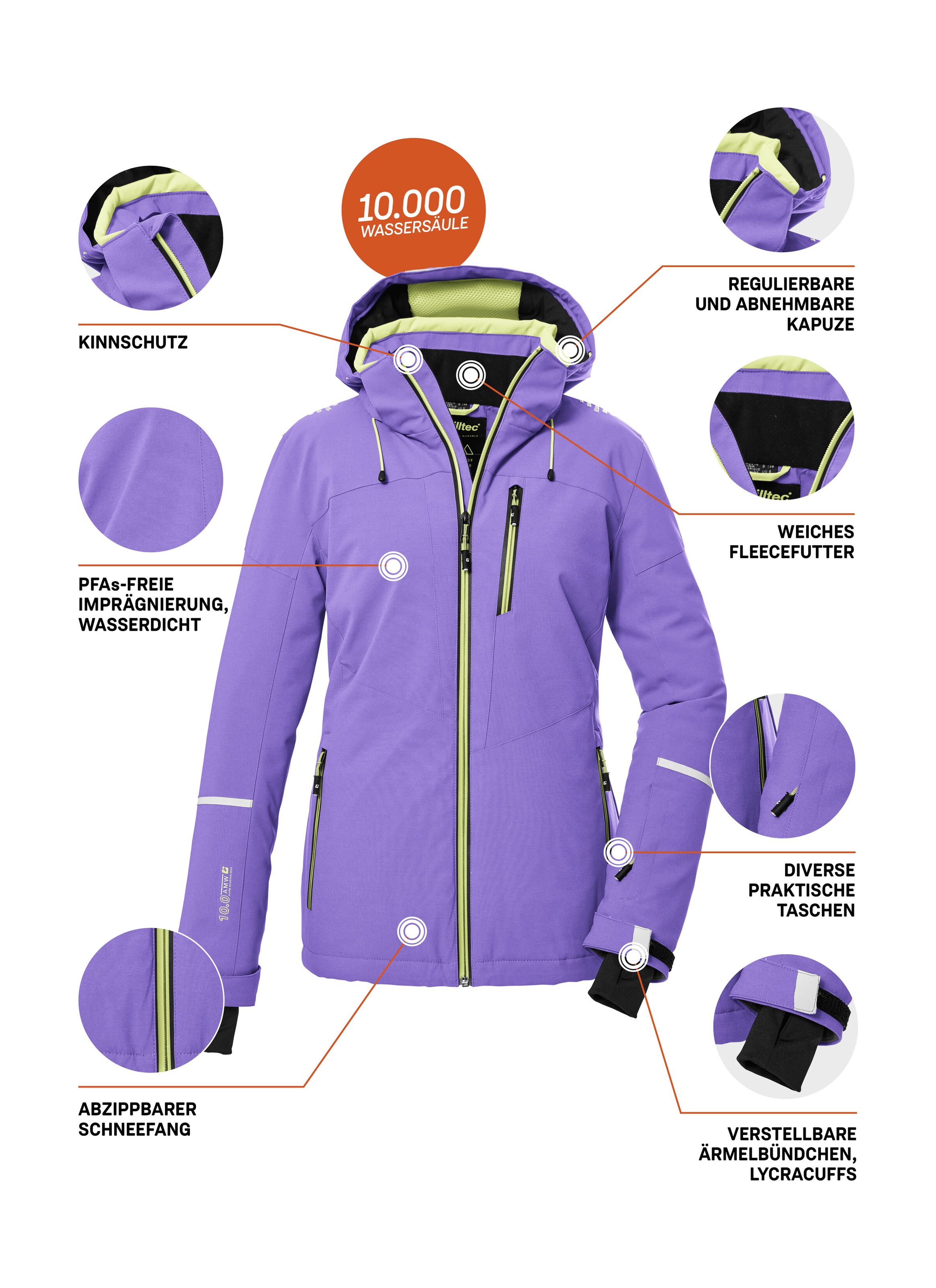 Killtec Skijacke »KSW 81 WMN SKI JCKT«, Wasserdichte, atmungsaktive Winterjacke mit abnehmbarer Kapuze