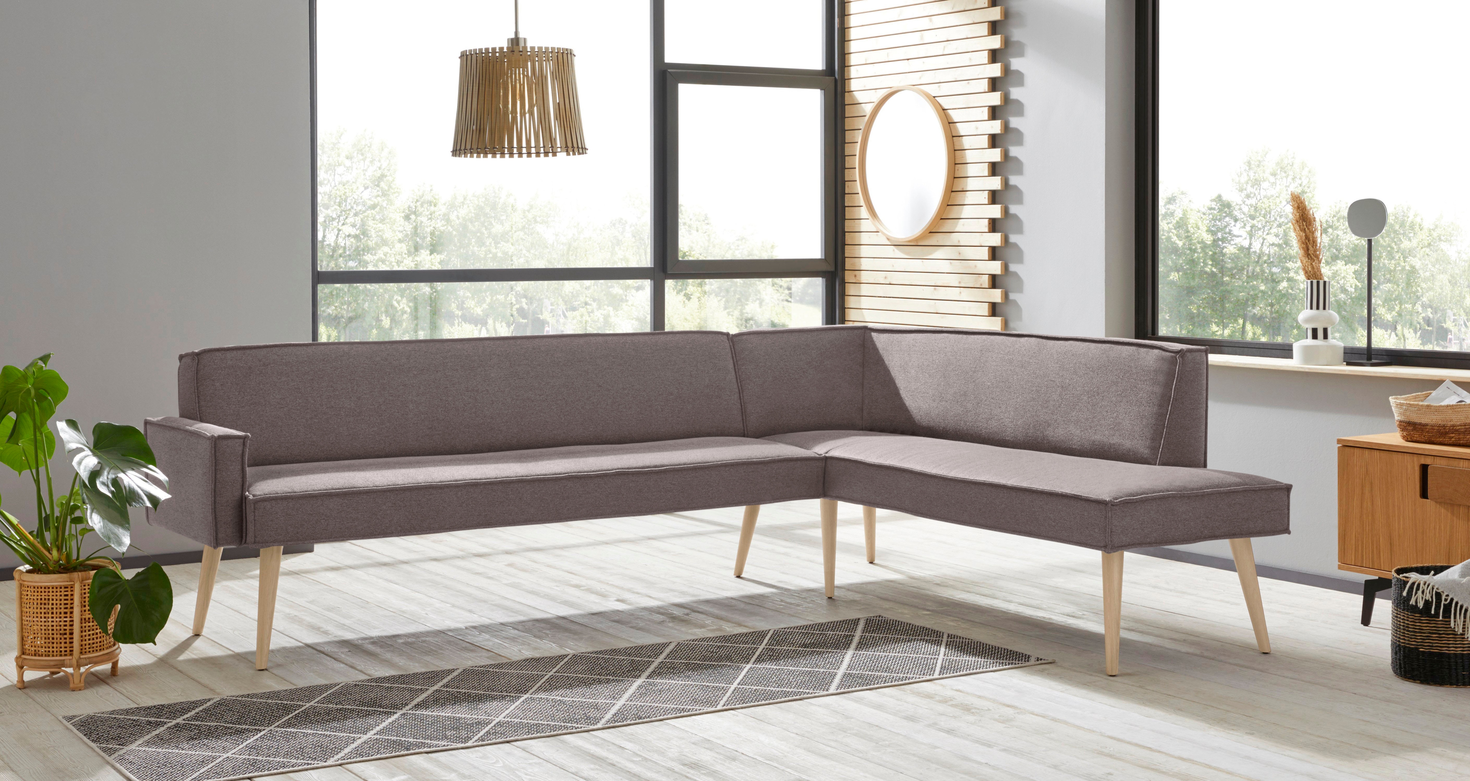 exxpo - sofa fashion Eckbank "Lungo, moderne Kedernaht, bequem und elegant, hoher Holzfuss" hochwertige Detailverarbeitung, frei im Raum stellbar
