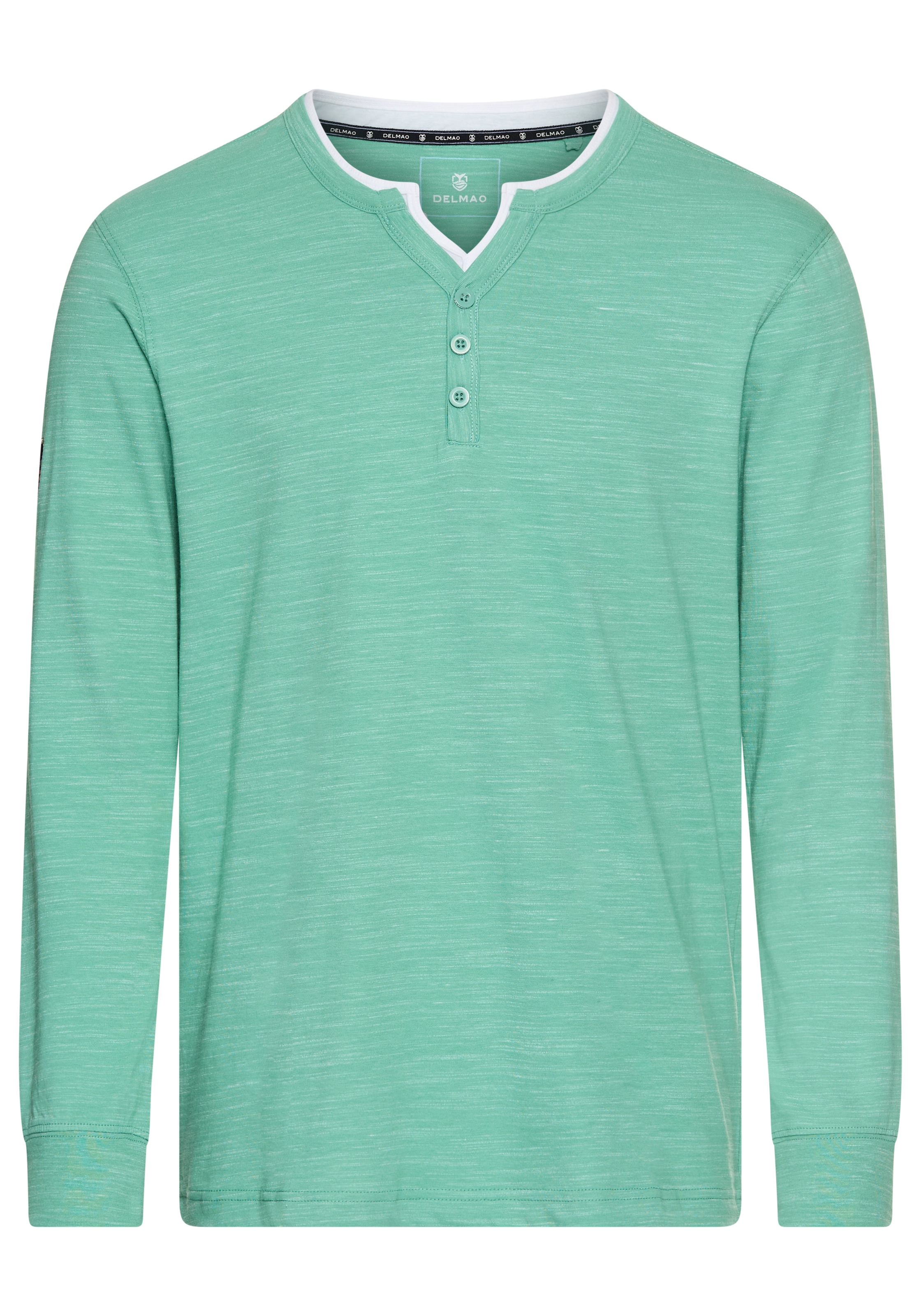 DELMAO Henleyshirt, Langarm, melierte Optik, Henleykragen, aus Baumwollmischung