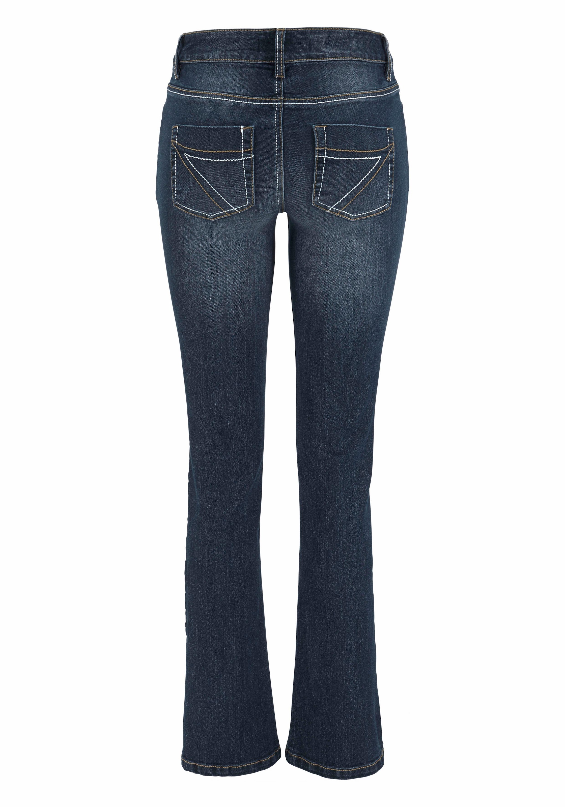 Arizona Bootcut-Jeans »mit Kontrastnähten«, normale Leibhöhe, Bootcut, 5-Pocket-Style, dunkle Waschung