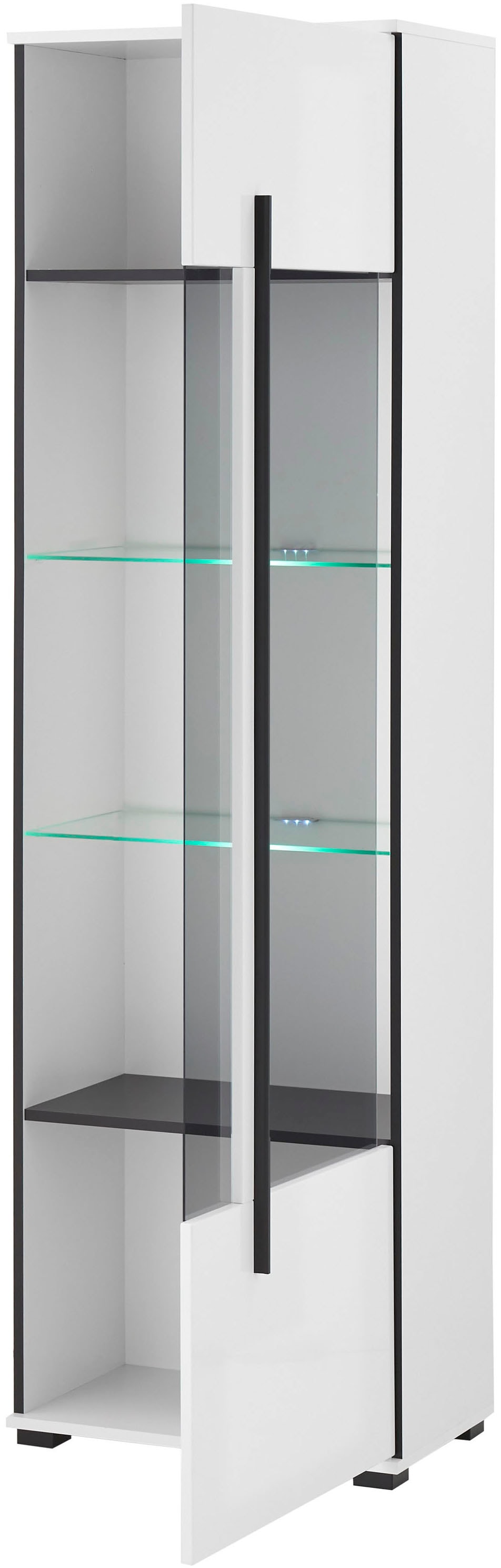 INOSIGN Vitrine »Cantara, Vitrinenschrank in Eiche Evoke oder weiss, Standvitrine«, schwarzer Stangengriff, ausreichend Stauraum, vielseitig einsetzbar