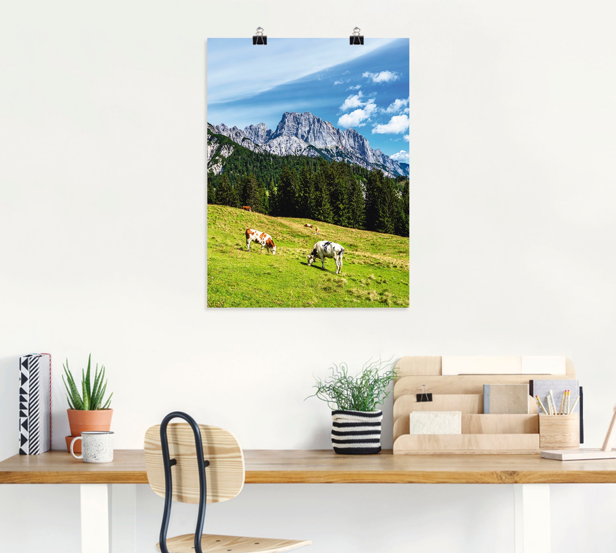 Artland Poster »Blick auf die Litzlalm mit Kühen«, Berge & Alpenbilder, (1 St.), als Alubild, Leinwandbild, Wandaufkleber oder Poster in versch. Grössen