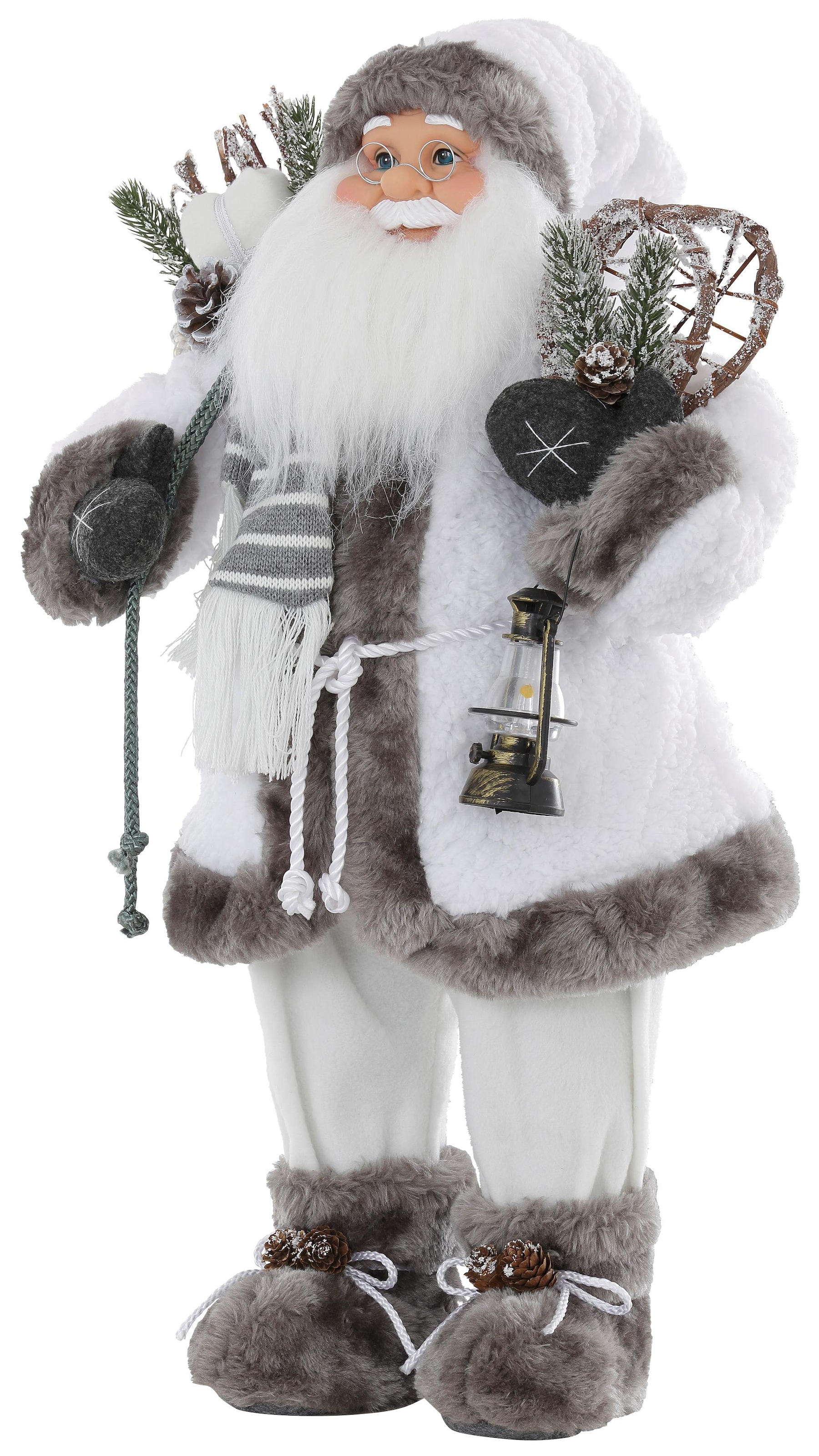 HOSSNER - HOMECOLLECTION Weihnachtsmann »Santa mit weissem Mantel und Laterne«, Weihnachtsdeko