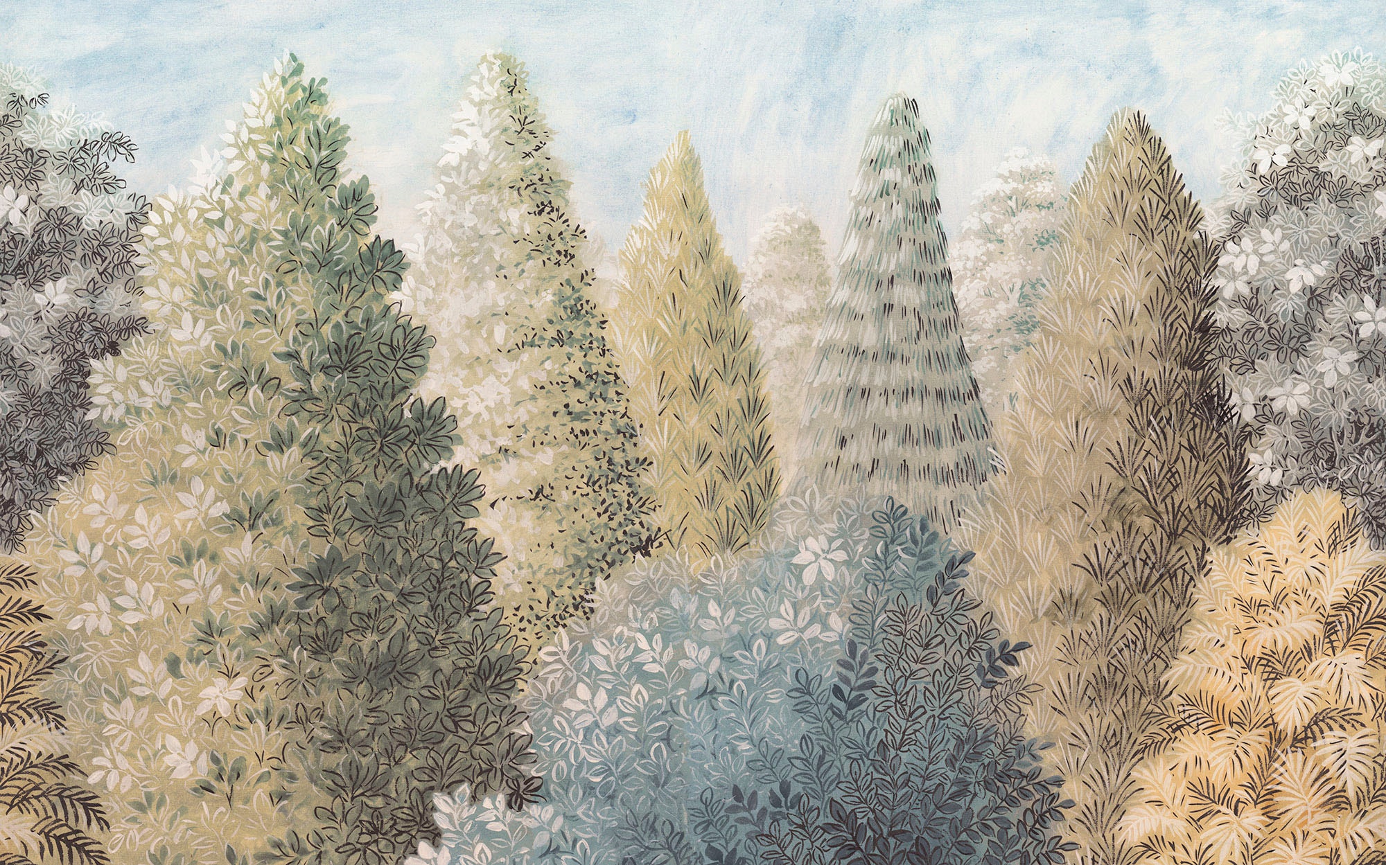 Komar Fototapete »Digitaldruck Vlies - Painted Woods - Grösse 400 x 250 cm«, bedruckt, Wohnzimmer, Schlafzimmer