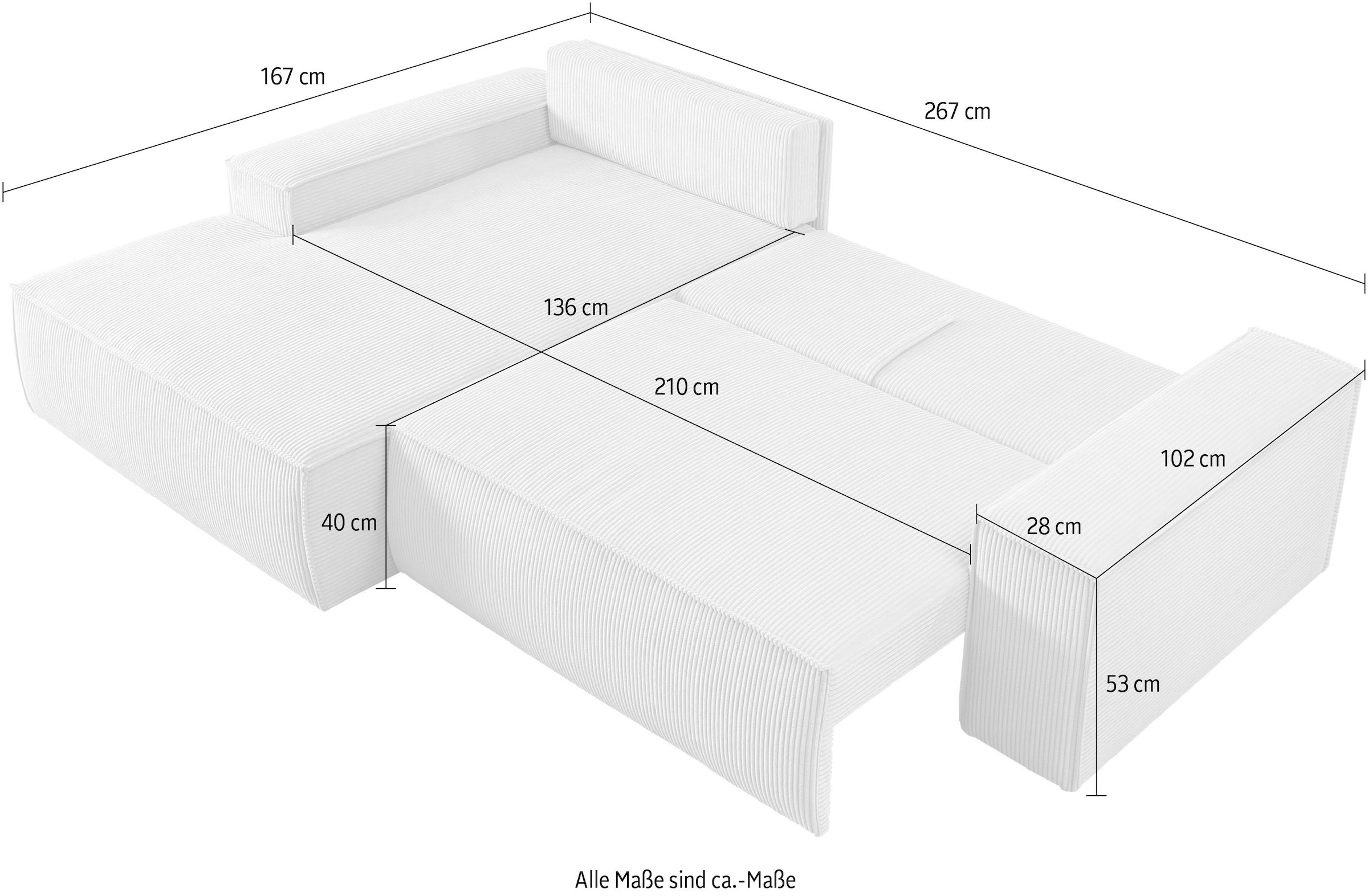 Home affaire Ecksofa SHERWOOD Schlafsofa 267 cm, L-Form, Schlaffunktion mit Bettkasten (210x136 cm), Cord, Vintage, Samtvelours