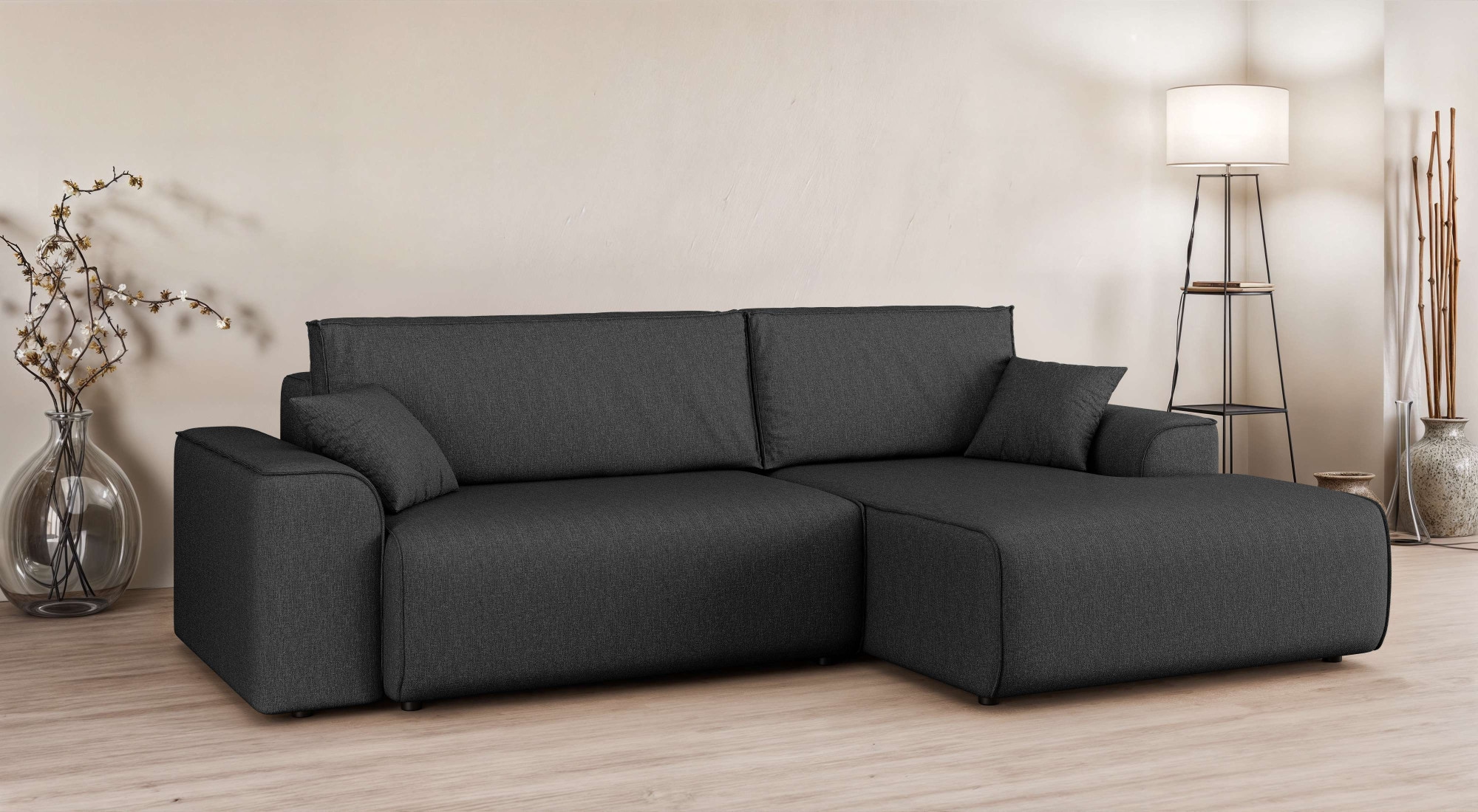 Home affaire Ecksofa "Santenay mit Bettfunktion und Bettkasten, Masse: B/T/H 266/164/90 cm" L-Form mit Wellenfederung, Schlaffläche: 140x213 cm, auch in Cord
