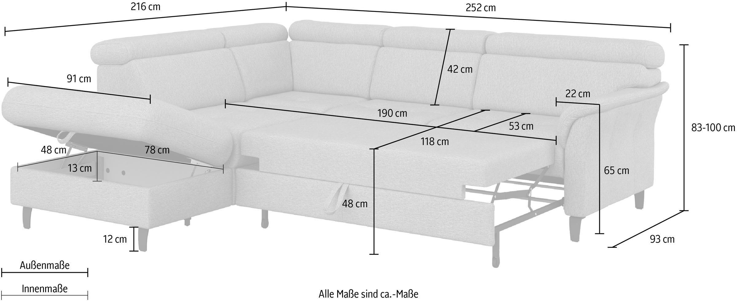 sit&more Ecksofa »Marano L-Form«, inklusive Kopfteilverstellung, wahlweise mit Bettfunktion, Bettkasten