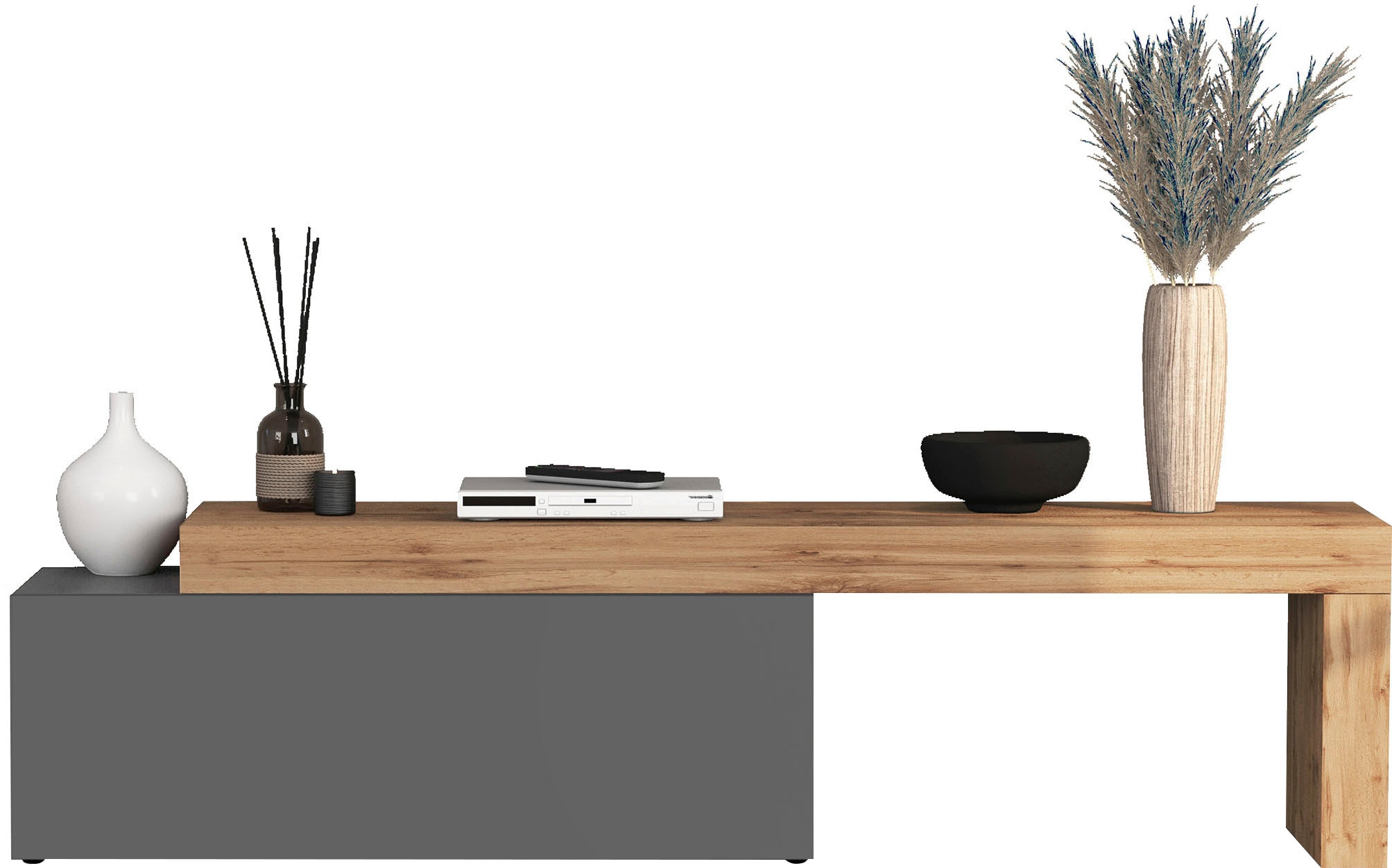 INOSIGN Lowboard »Chronos TV-Board, T-Schrank«, (1 St., Breite verstellbar von 180 bis 290 cm), Breite 240 cm TV-Board,Lowboard,1 Klappe und ein L-Förmiger Aufsatz