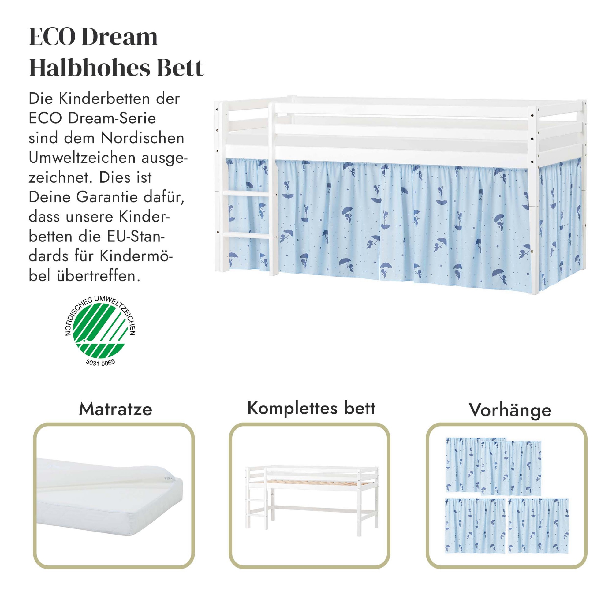 Hoppekids Spielbett »ECO Dream«, Massivholz, wahlweise in 2 Grössen und 4 Farben, Matratze wählbar