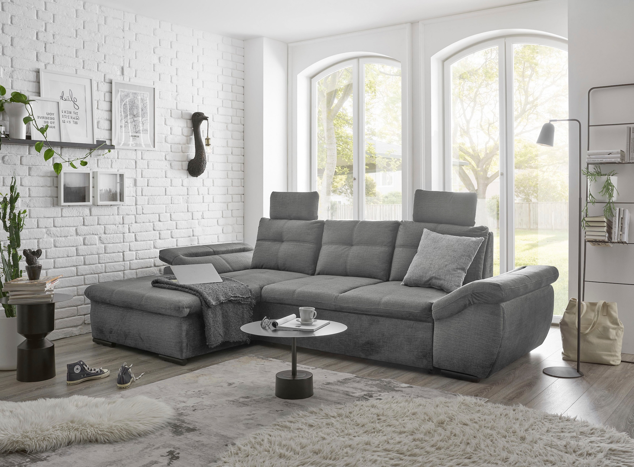 ED EXCITING DESIGN Ecksofa "Alija L-Form" mit Bettfunktion, Armteilverstellung & Kopfstützen
