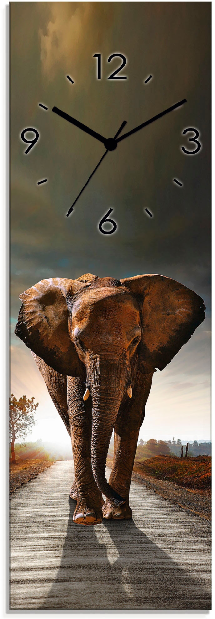 Artland Wanduhr »Ein Elefant läuft auf der Strasse«, wahlweise mit Quarz- oder Funkuhrwerk, lautlos ohne Tickgeräusche