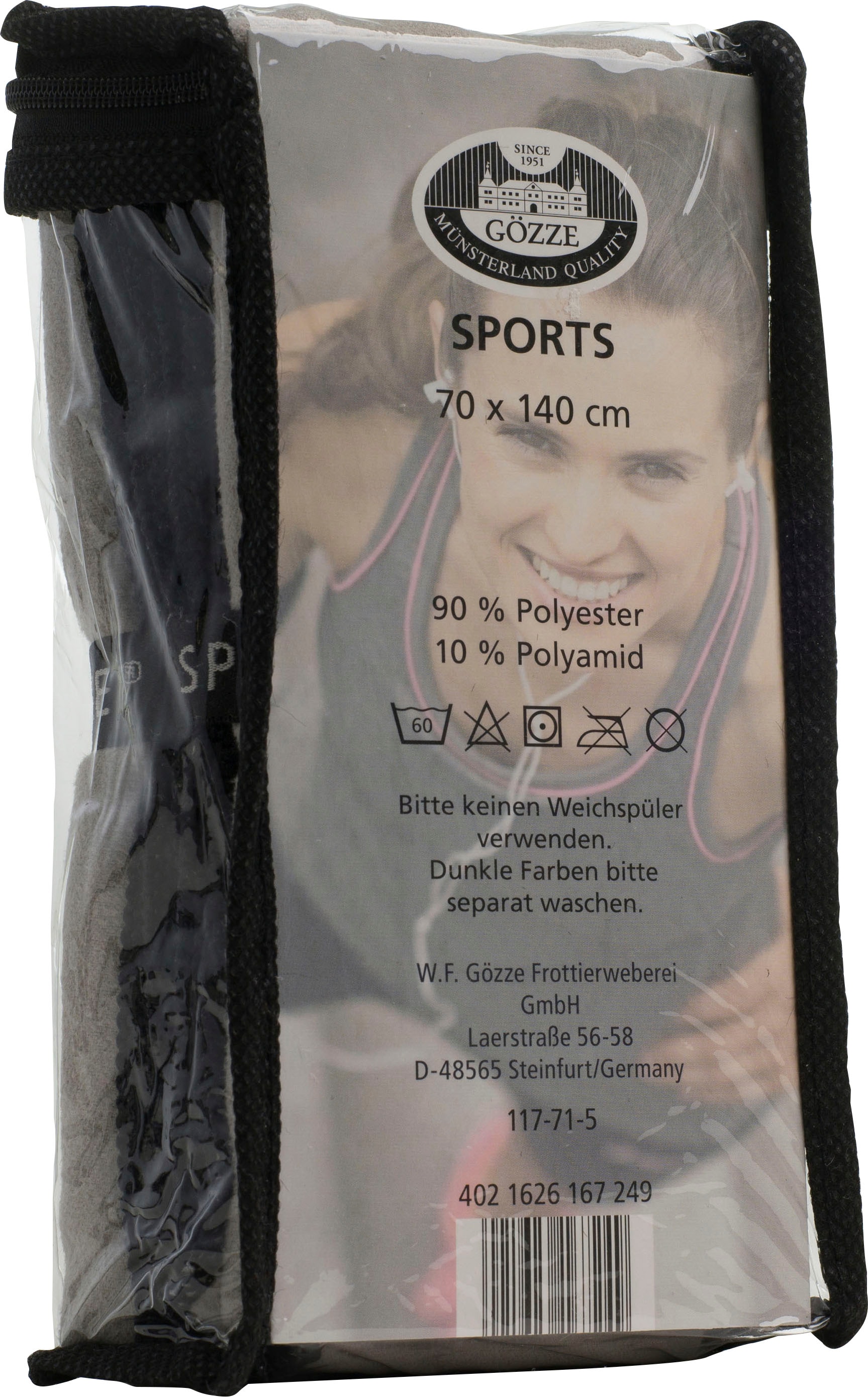 Gözze Saunatuch »Sports by Gözze«, (1 St.), Sporthandtuch, Grösse 80/180 cm, schnell trocknend durch Microfaser