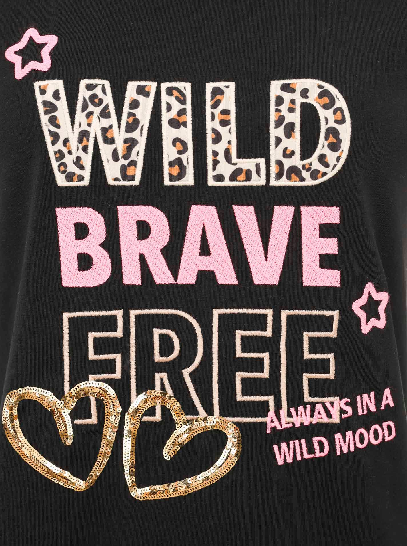 Zwillingsherz T-Shirt »"Wild Brave Free"«, mit Pailletten Herzen, Stickerei und Leodetails