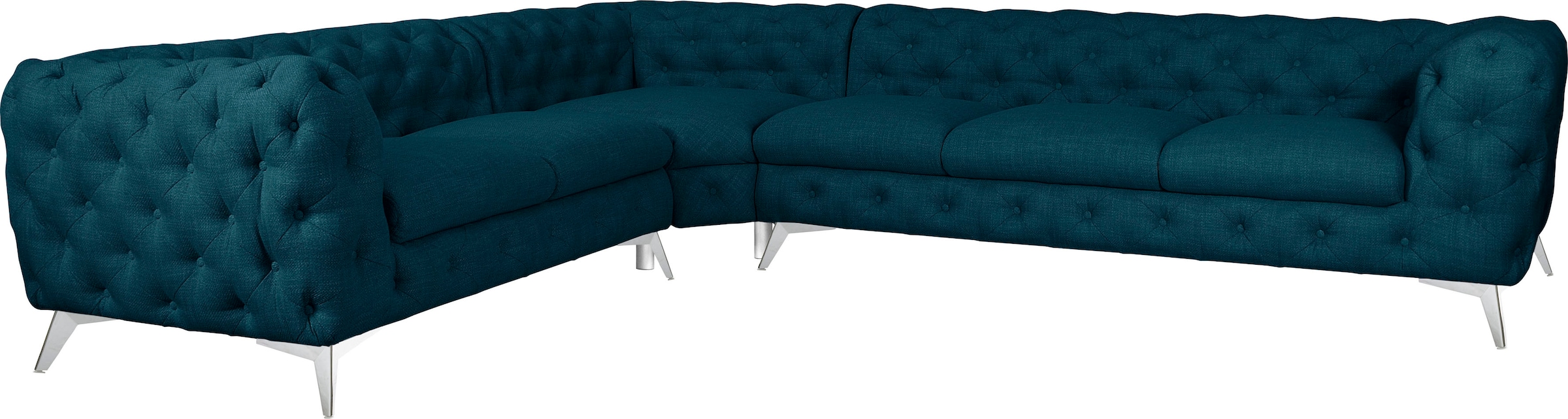 Leonique Chesterfield-Sofa »Ecksofa GLYNIS L-Form mit Wellenunterfederung, Masse B/T/H 323/264/75cm«, aufwändige Knopfheftung, moderne Chesterfield Optik, Fussfarbe wählbar
