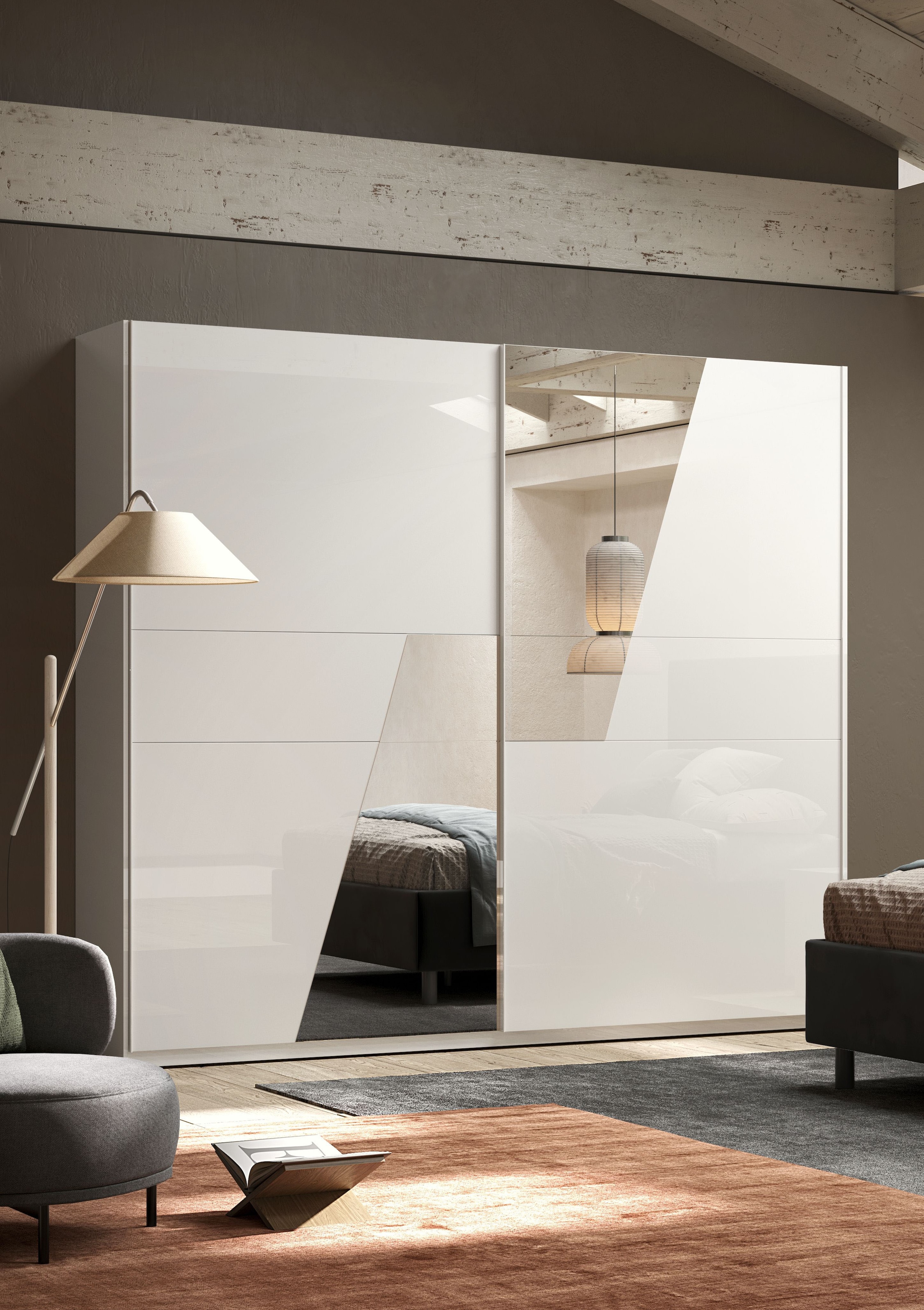 INOSIGN Schwebetürenschrank »Malmo, Kleiderschrank mit 2 Schiebetüren, Breite 276 cm, Höhe 240 cm,«, Weiss Hochglanz Lack, Front mit Spiegelfläche, Griffleisten aus Metall