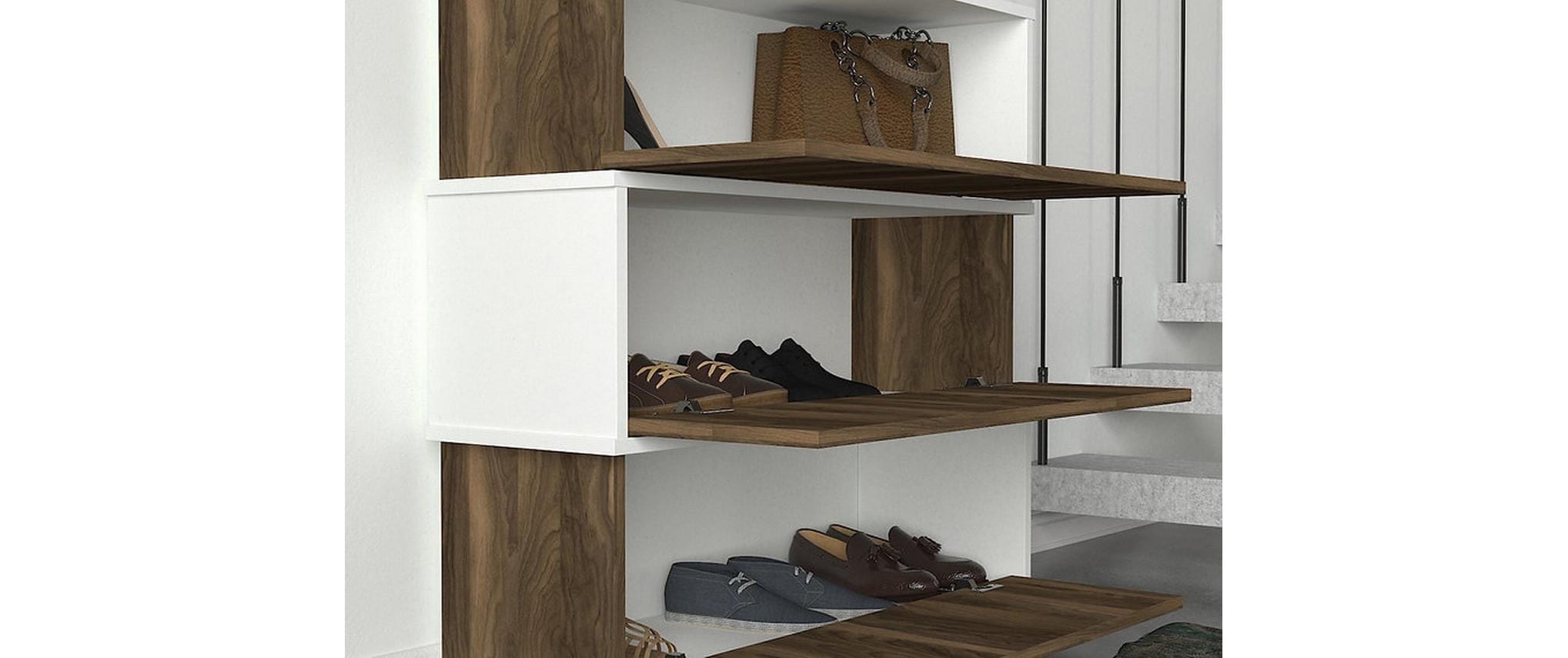 WOODY FASHION Schuhregal »Napolyon 90 x 93 x 30 cm, Walnuss/Weiss«