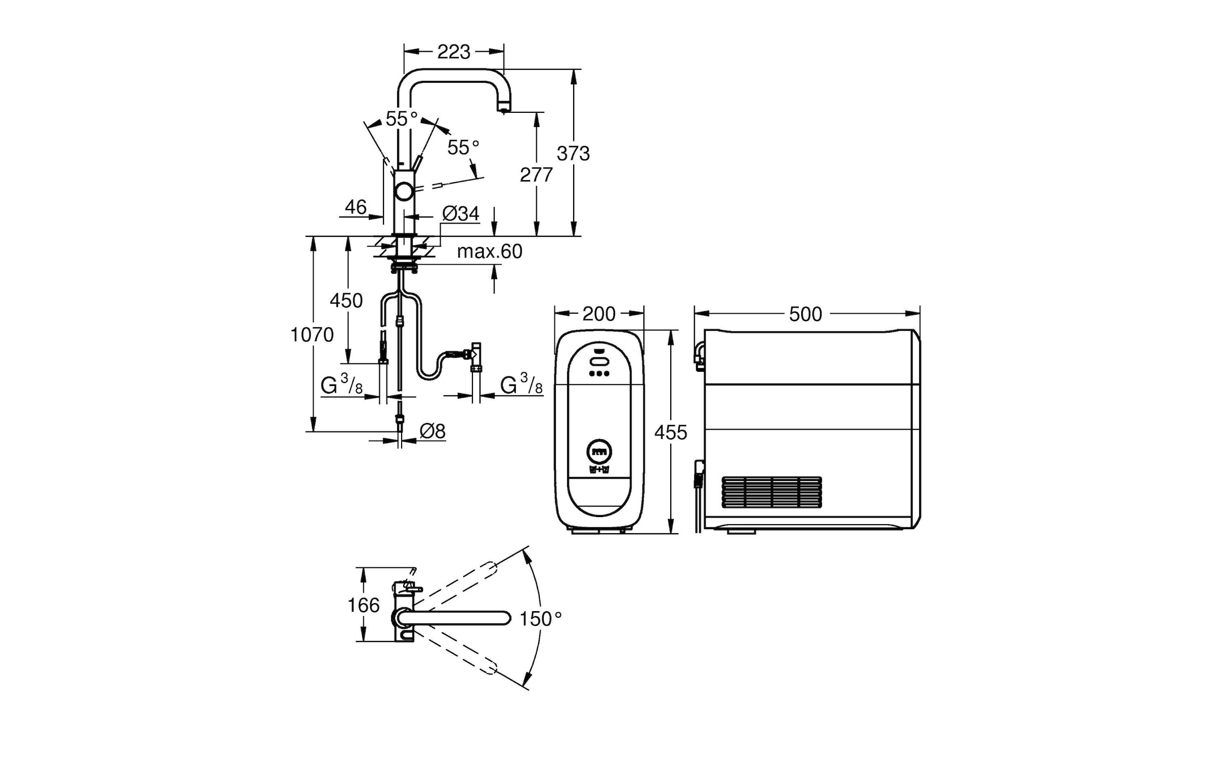 GROHE mitigeur monocommande à "U" avec système BLUE HOME pour 3 types d'eau 31456001A (Chrome - acier chromé)