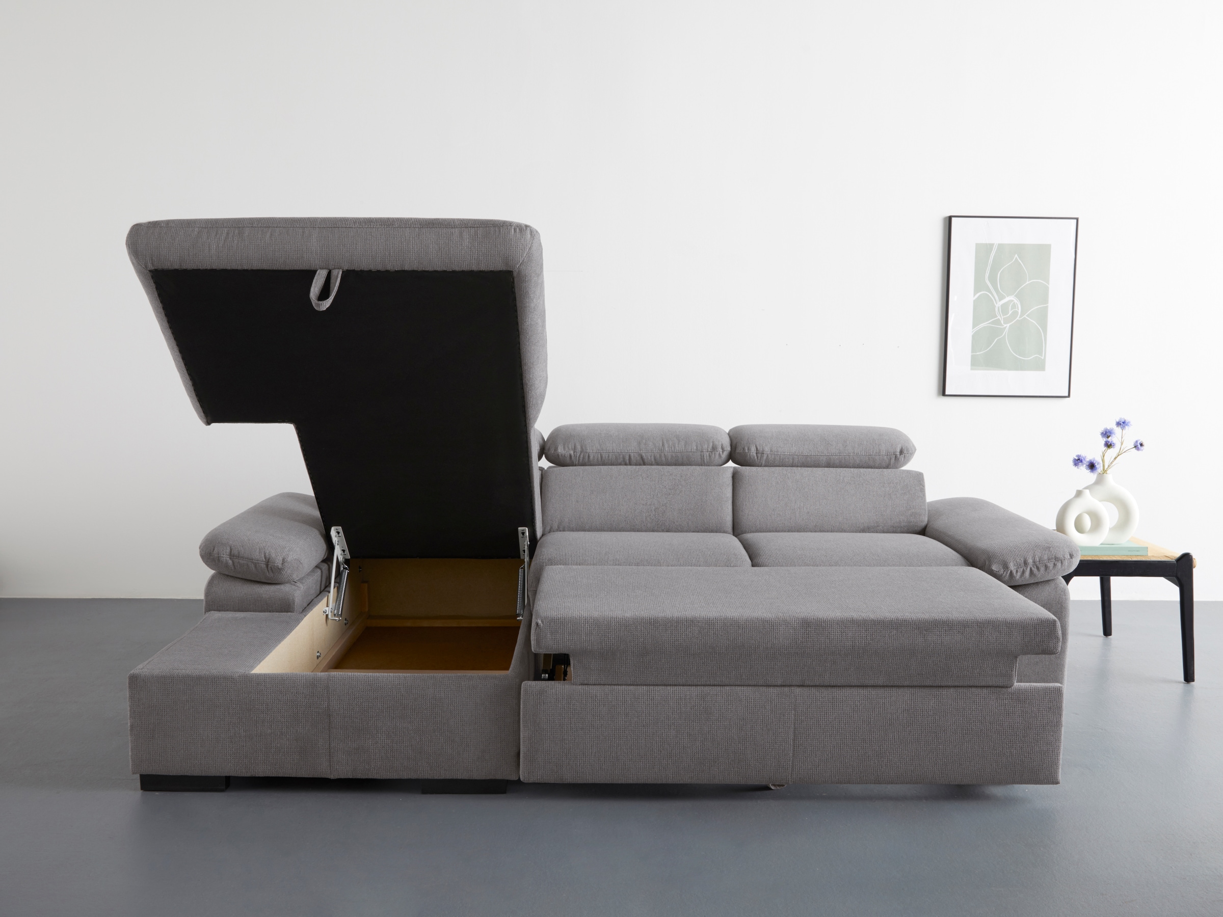 COTTA Ecksofa »Lola L-Form mit Kopfteilfunktion & Hocker«, (Set, mit Hocker), wahlweise mit Bettfunktion, Bettkasten & Armteilverstellung