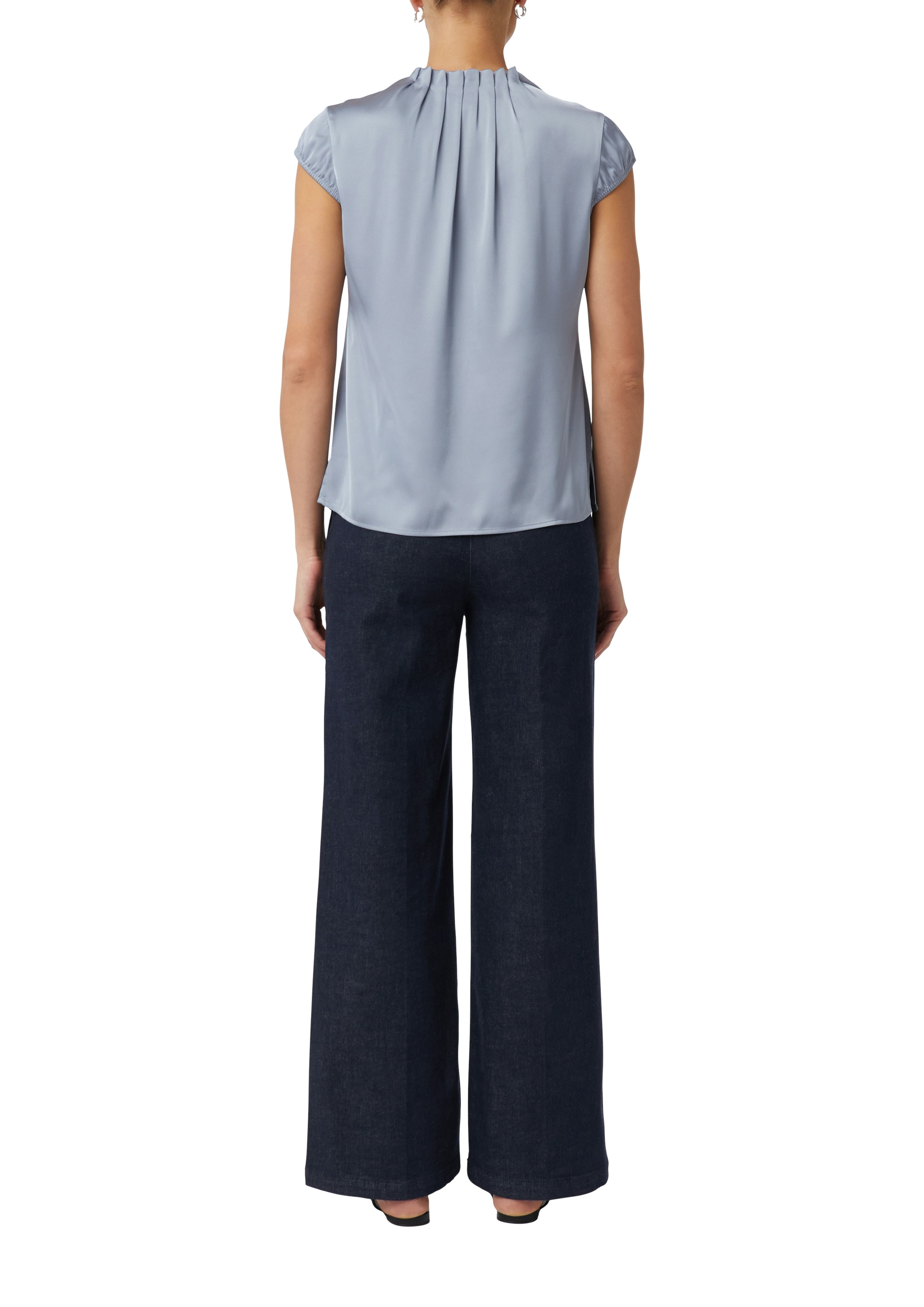 Comma Shirtbluse, Satin, mit gerafftem Stehkragen