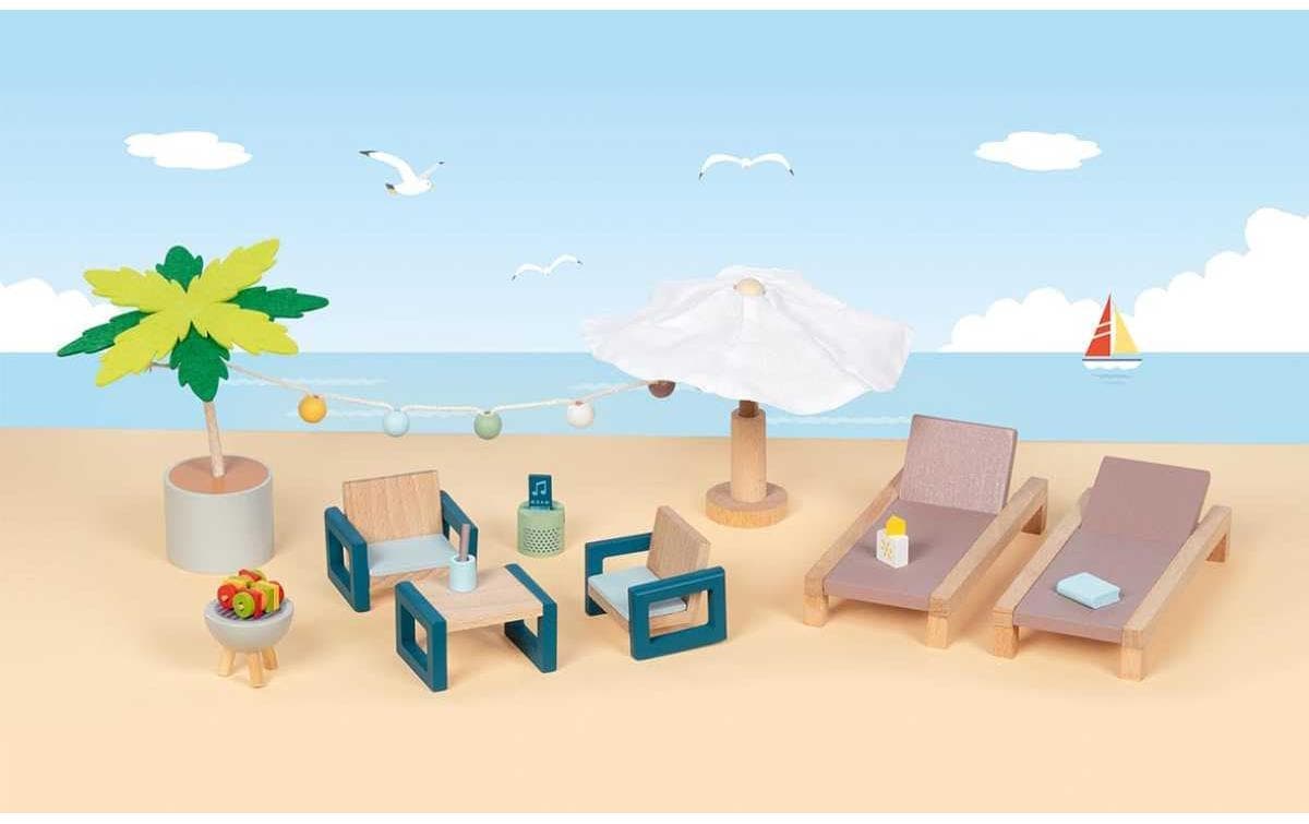 goki Puppenhausmöbel »Outdoor Möbel Set Mallorca«, (17 tlg.)
