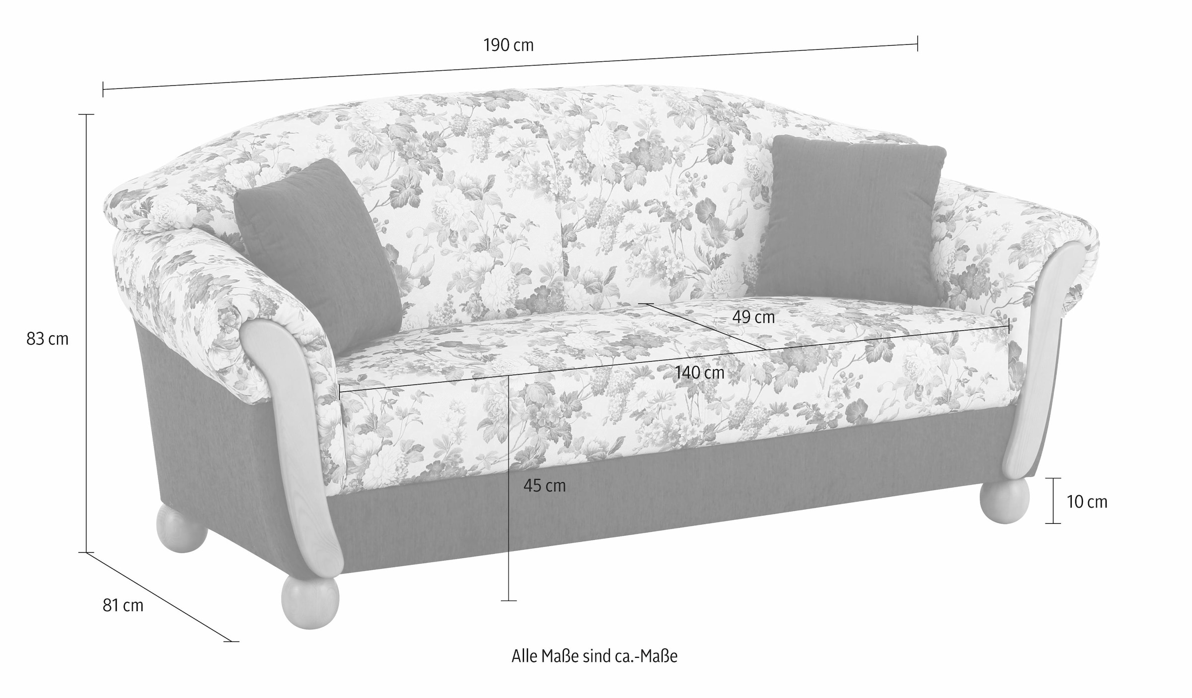 Home affaire 3-Sitzer »Milano, bequemes Sofa mit geschwungenen Armlehnen, Landhaus-Stil«