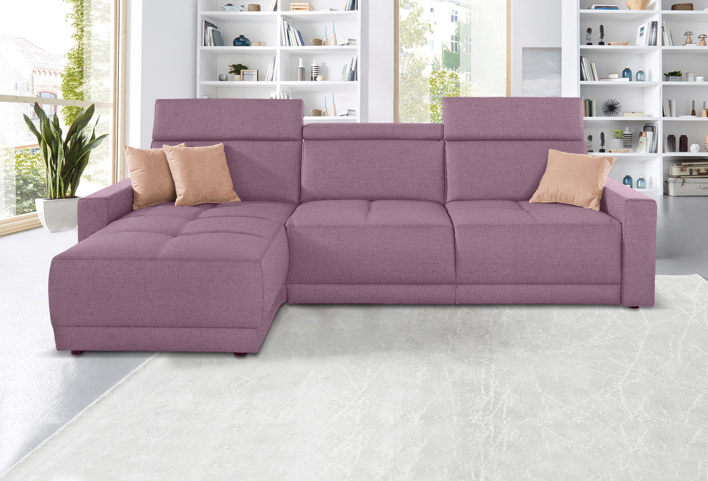 DOMO collection Ecksofa »Ava mit moderner Sitzheftung & toller Doppelnaht, komfortabel, L-Form«, mit Recamiere, inkl. Federkern, wahlweise mit Kopfteilverstellungen