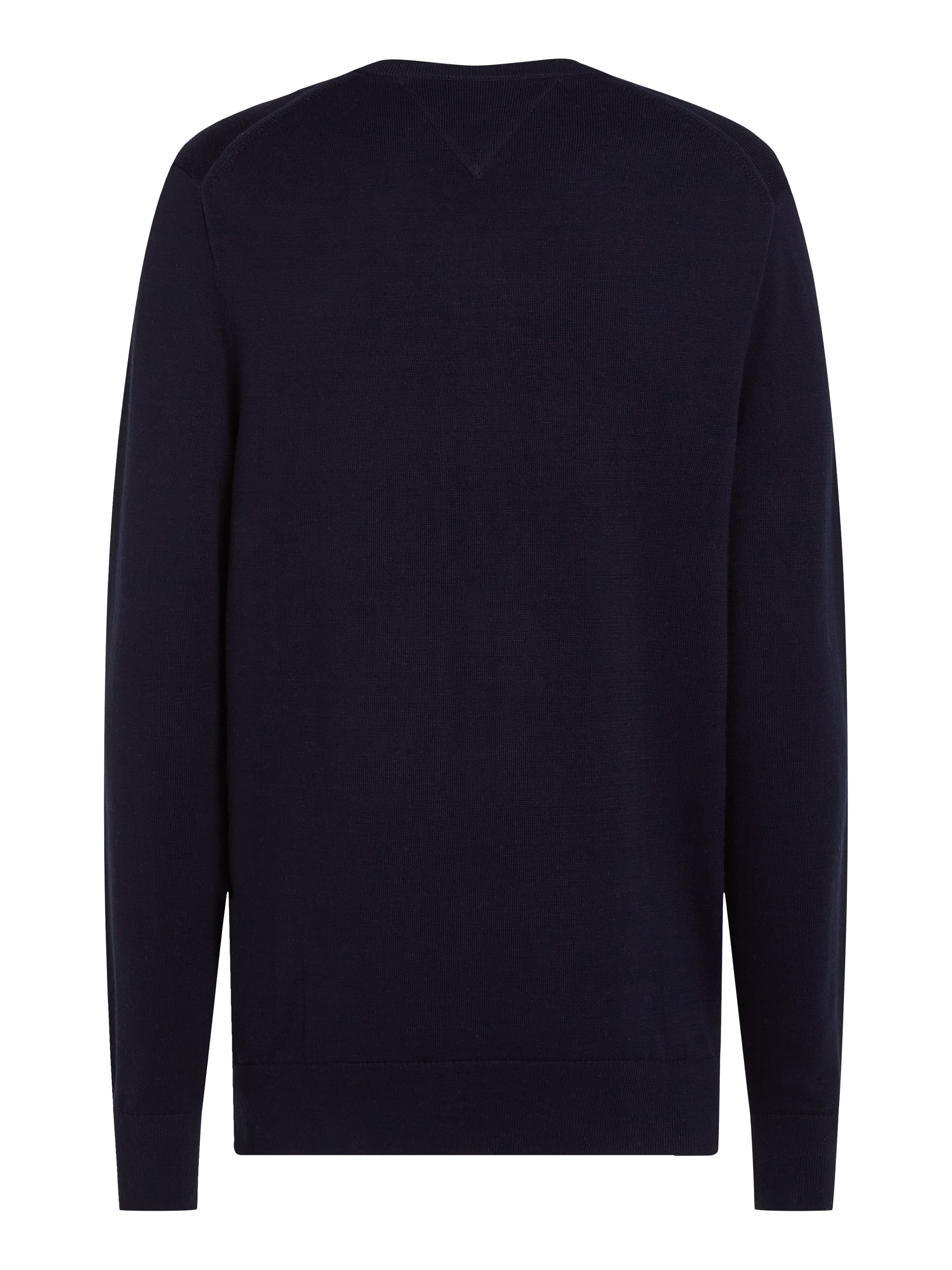 Tommy Hilfiger Strickpullover »ESSENTIAL COTTON V NECK mit V-Ausschnitt und Stickerei«, unifarben, casual, regular fit, Baumwolle, V-Ausschnitt