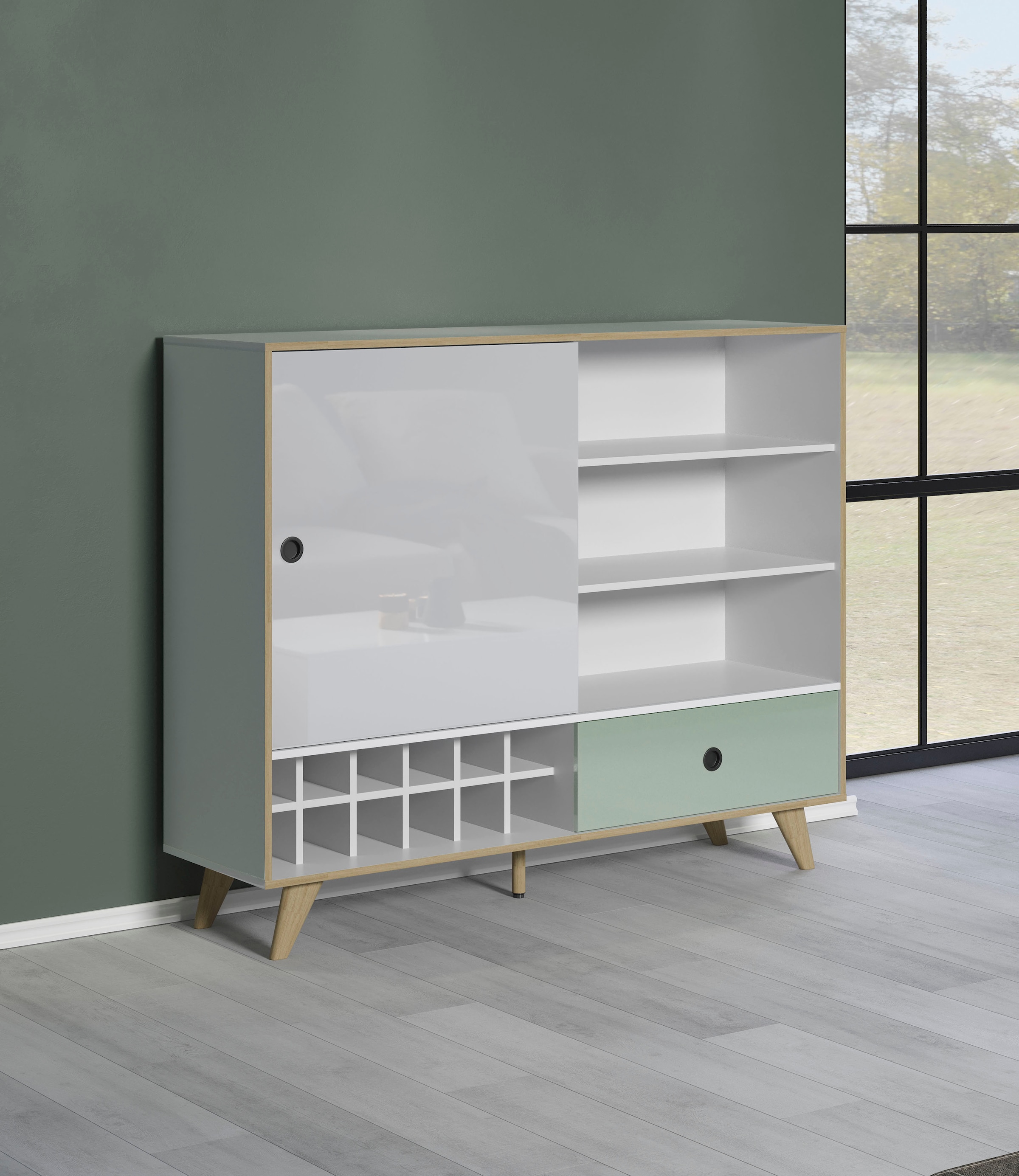 INTER-FURN Highboard »Adelaide«, Stauraumschrank, Breite 145 cm, Integriertes Weinregal