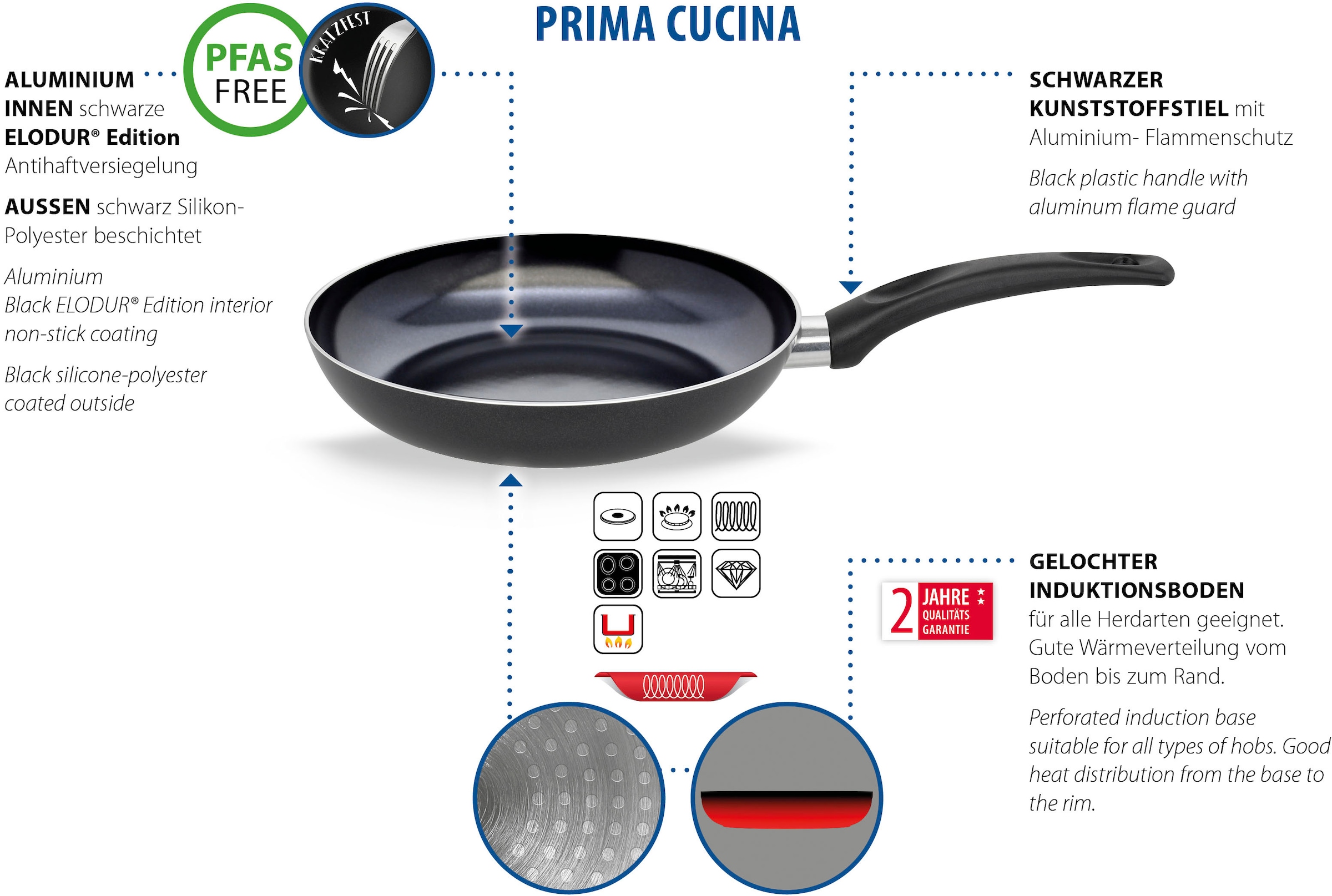 Elo Basic Pfannen-Set »Prima Cucina 3 teilig«, Aluminium, (Set, 3 tlg., je 1 Pfanne Ø 20/24/28 cm), Induktion