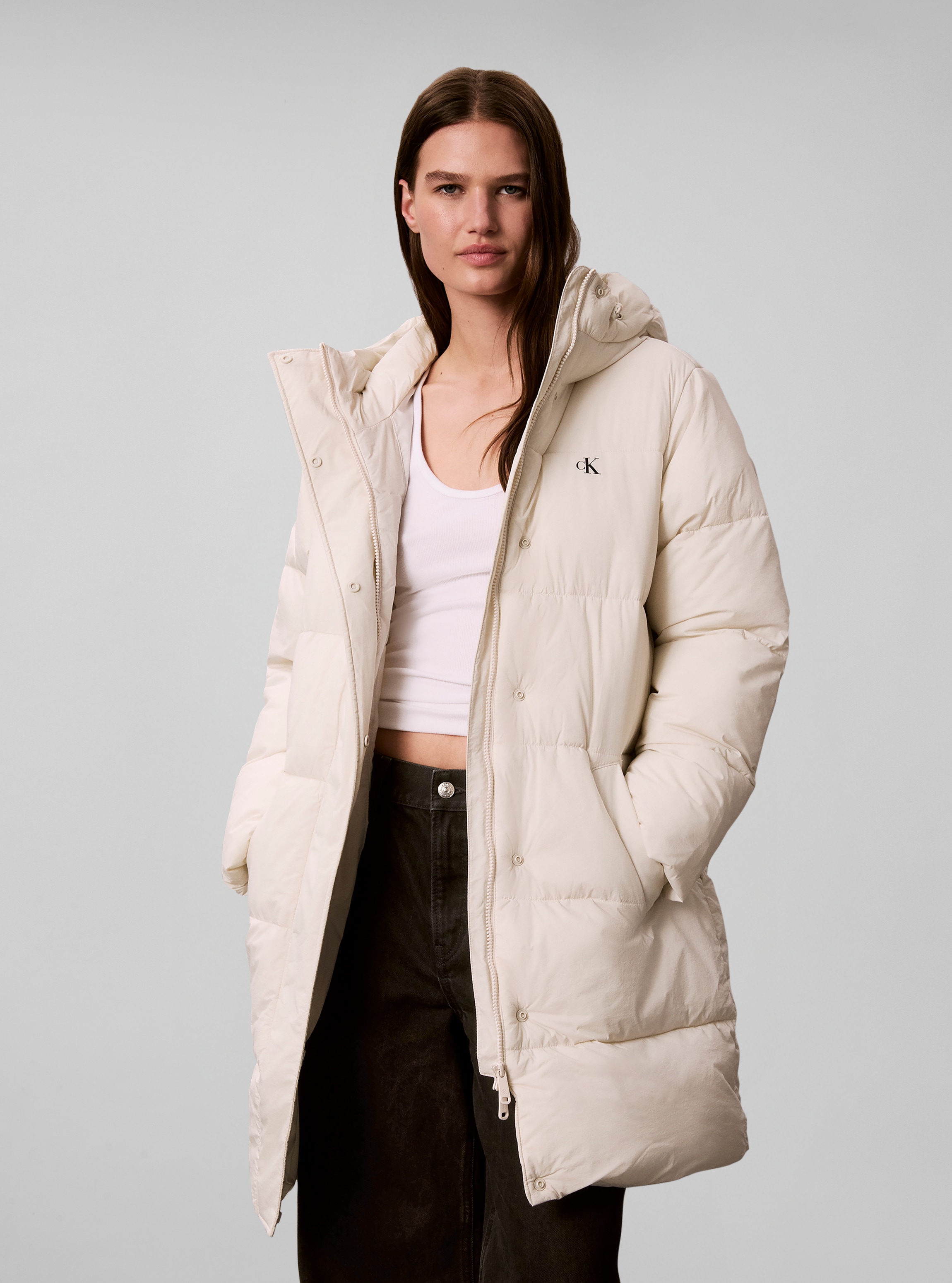 Calvin Klein Steppmantel "BELTED MIDWEIGHT LONG PUFFER" Mit Rundhalsausschnitt, regular fit