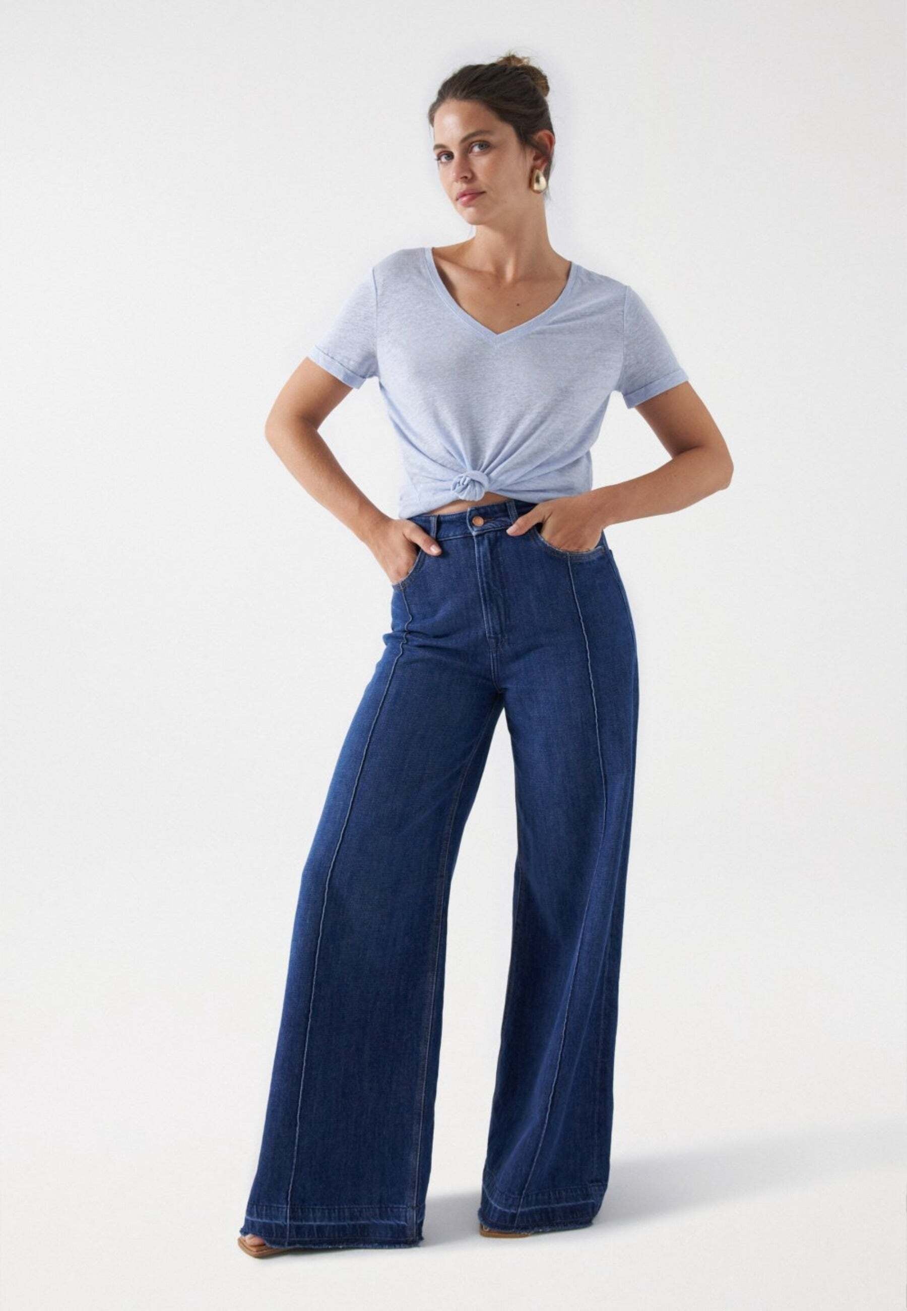 Salsa T-Shirt »Salsa Jeans T-Shirts Linen V-Neck T-Shirt«