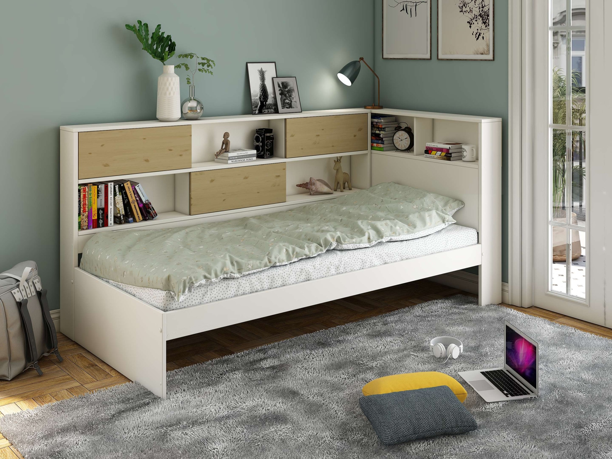 Home affaire Stauraumbett »Amance«, (Aussenmasse B/T/H: 110,2/220,1/106,9 cm), teilmassiv, FSC® zertifiziert, inklusive Lattenrost, viel Stauraum