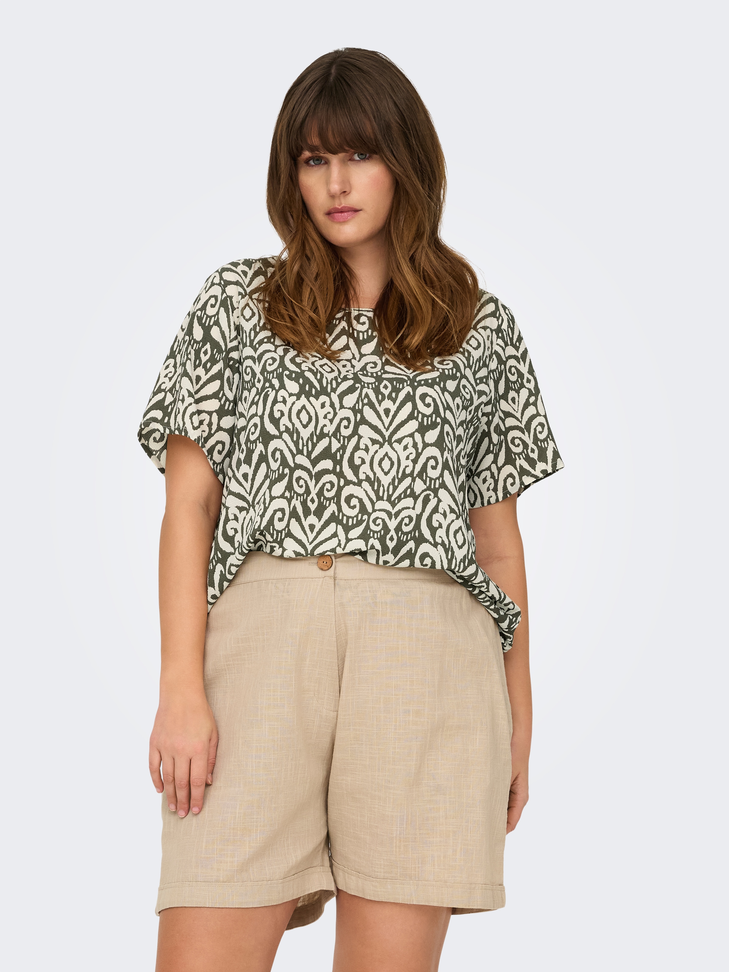 ONLY CARMAKOMA Shirtbluse "CARVICA SS TOP WVN NOOS" Materialmix, regular fit