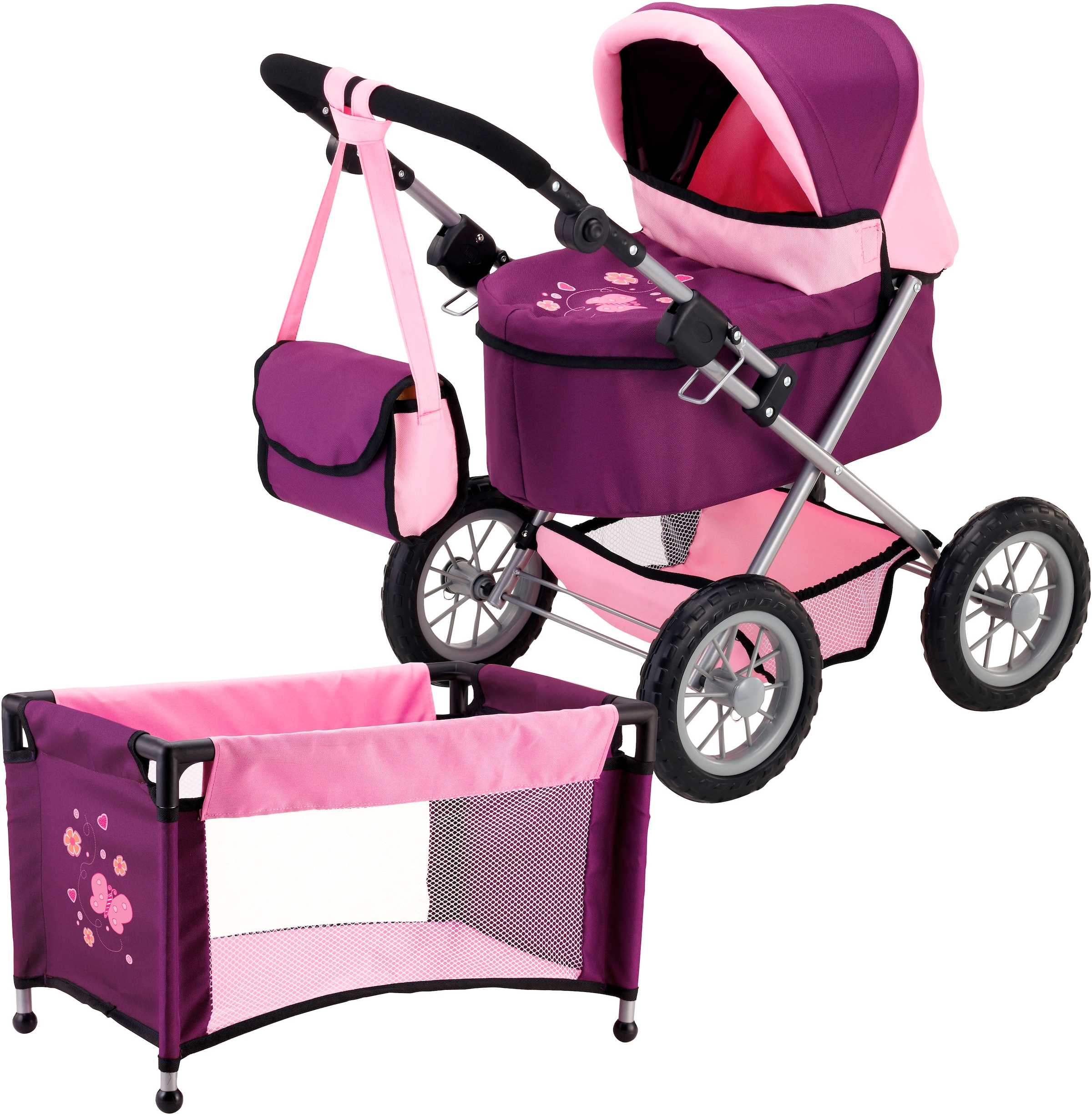 Bayer Puppenwagen "Trendy" inklusive Puppen-Reisebett und Umhängetasche