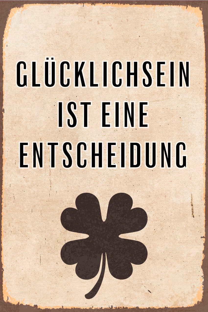 queence Metallbild "Glücklichsein" Schriftzug  Schriftzüge 1 Stk. tlg. Stahlschilder