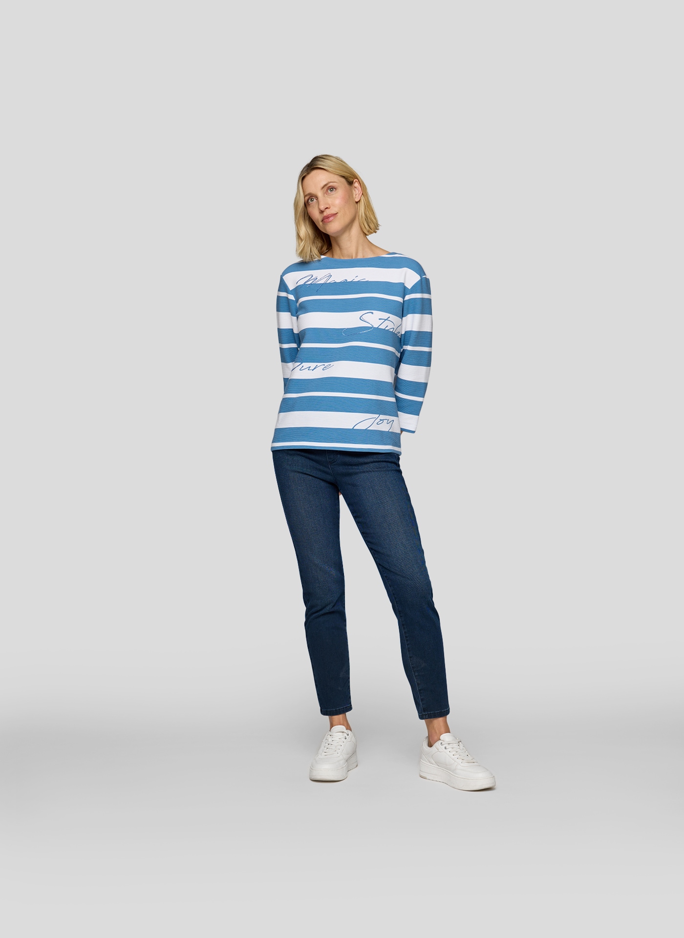 Rabe 3/4-Arm-Shirt, Sommershirt mit Streifen und Glitzersteinen, Druck