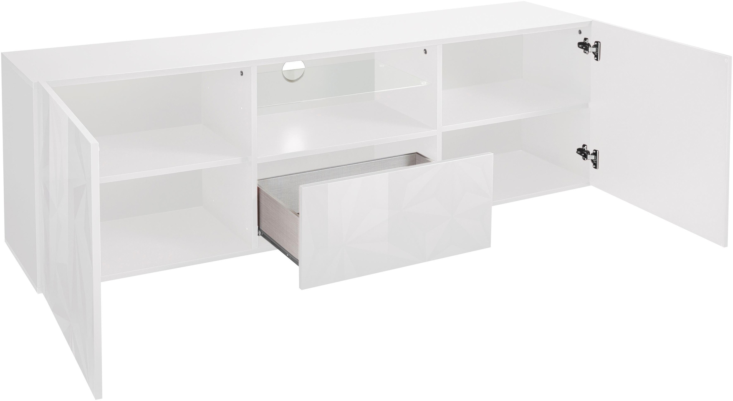 Home affaire Lowboard "Prisma Breite 181 cm, TV-Board 2 Türen, 1 Schubkasten, TV-Schrank" Front mit elegantem Siebdruck, grifflos, viel Stauraum