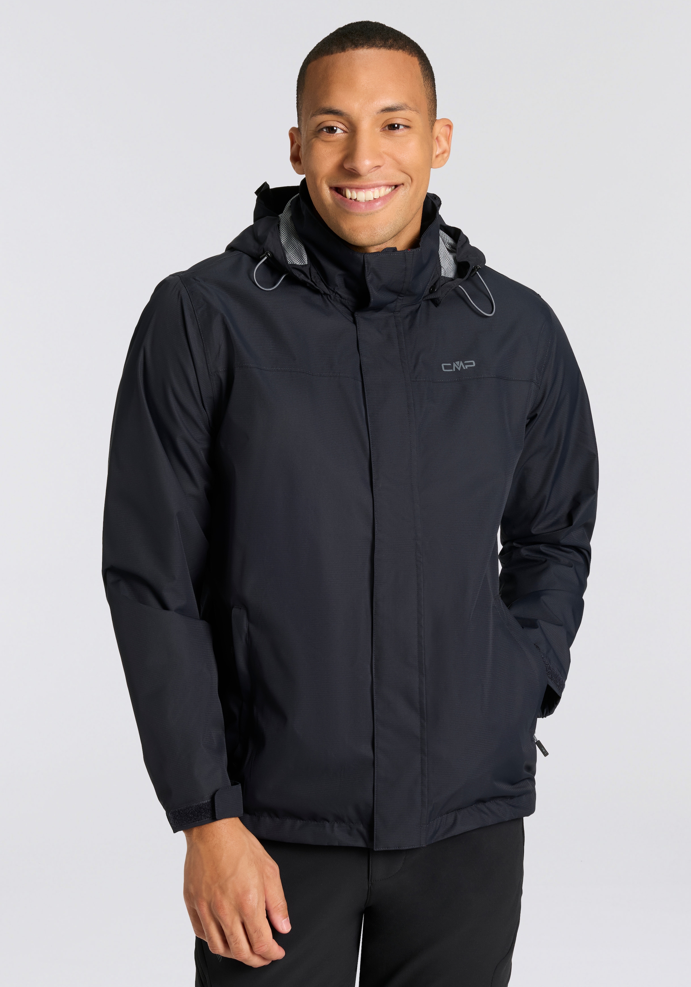 Cmp Antracite Regenjacke "Man Jacket Snaps Hood" Mit Kapuze Atmungsaktiv, Wasserdicht, Winddicht, Mit Abnehmbarer Kapuze