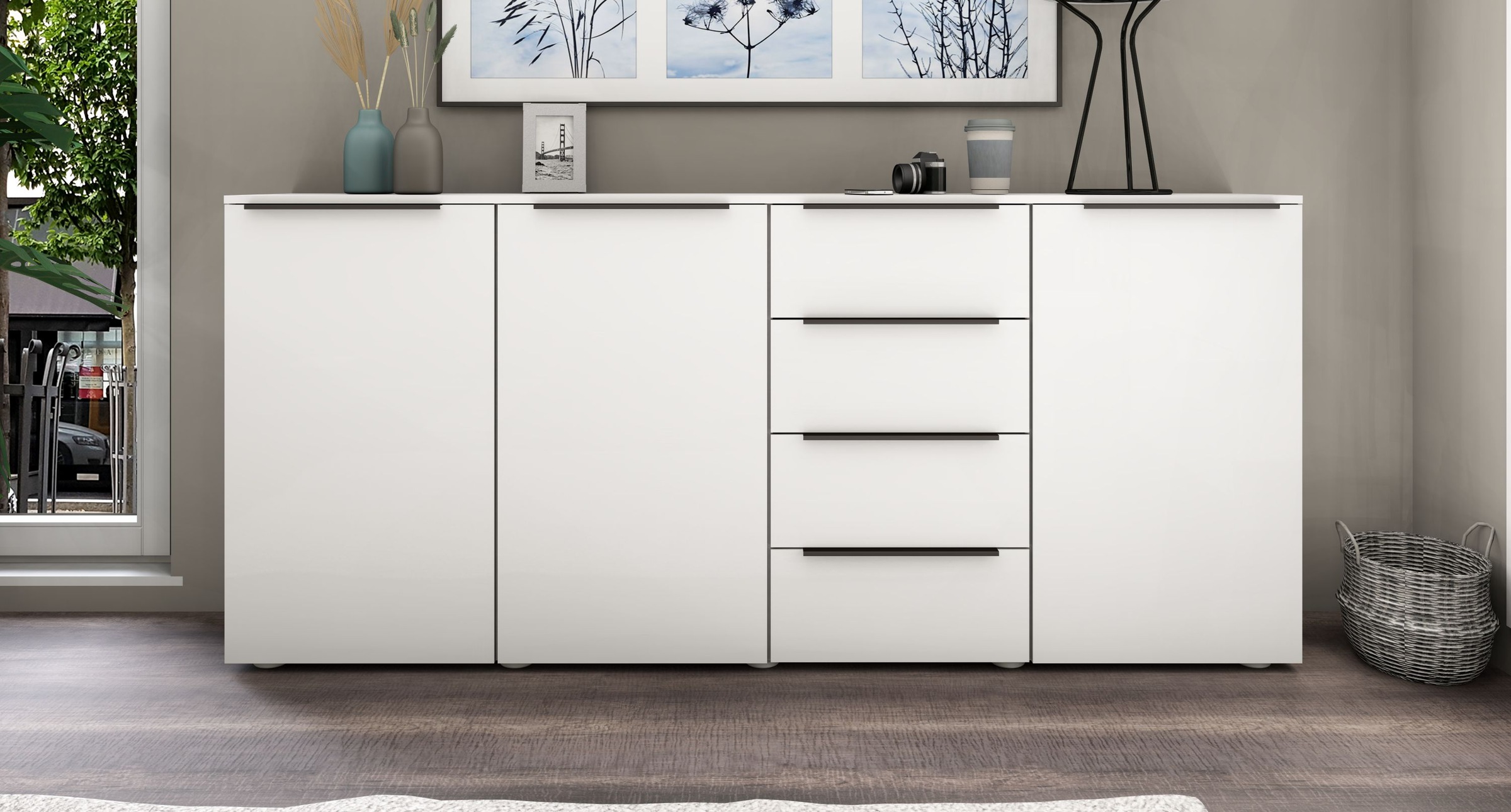 borchardt Möbel Highboard "Tom" Sideboard mit Metallgriffen, 3Türen und 4 Schubkästen, Breite 200 cm