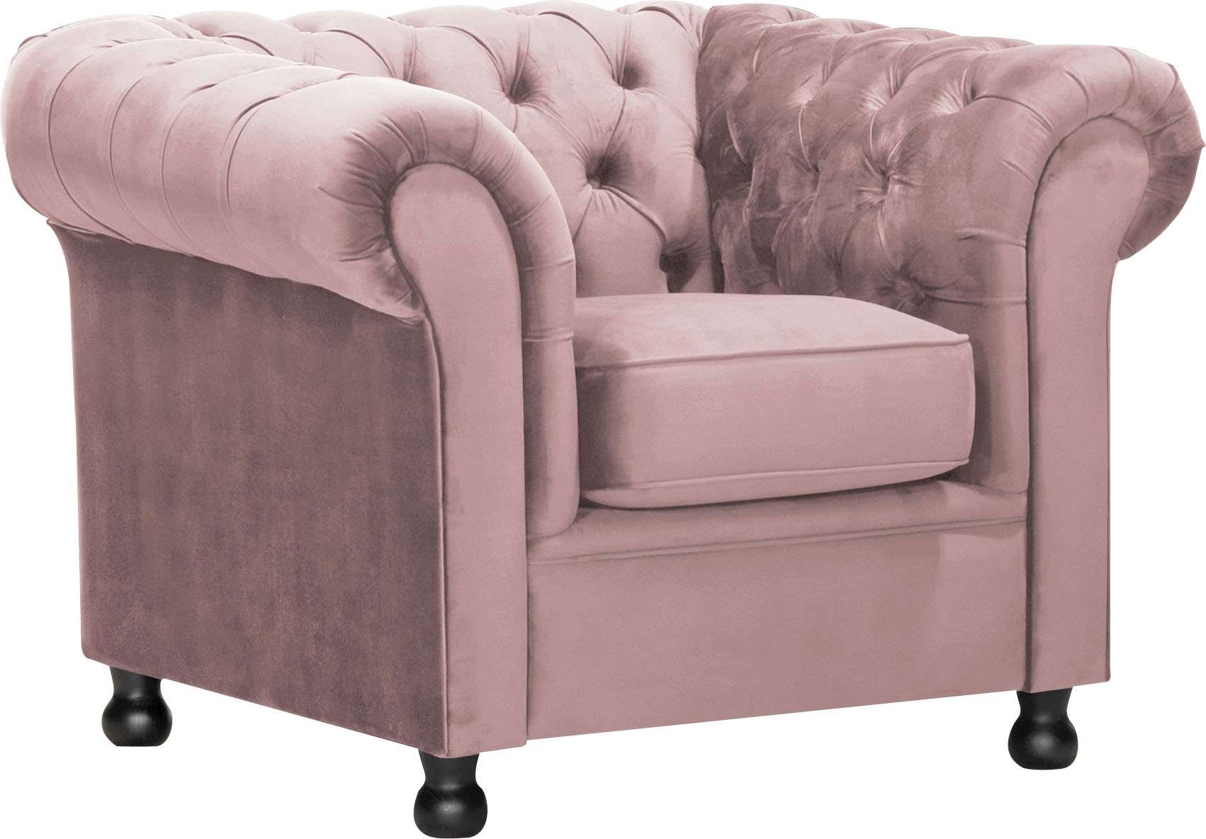 Home affaire Sessel "BRONNOY Chesterfield Sessel mit aufwendiger Knopfheftung, Breite 108cm" Polstersessel mit geschwungenen Armlehnen, Chesterfield-Optik