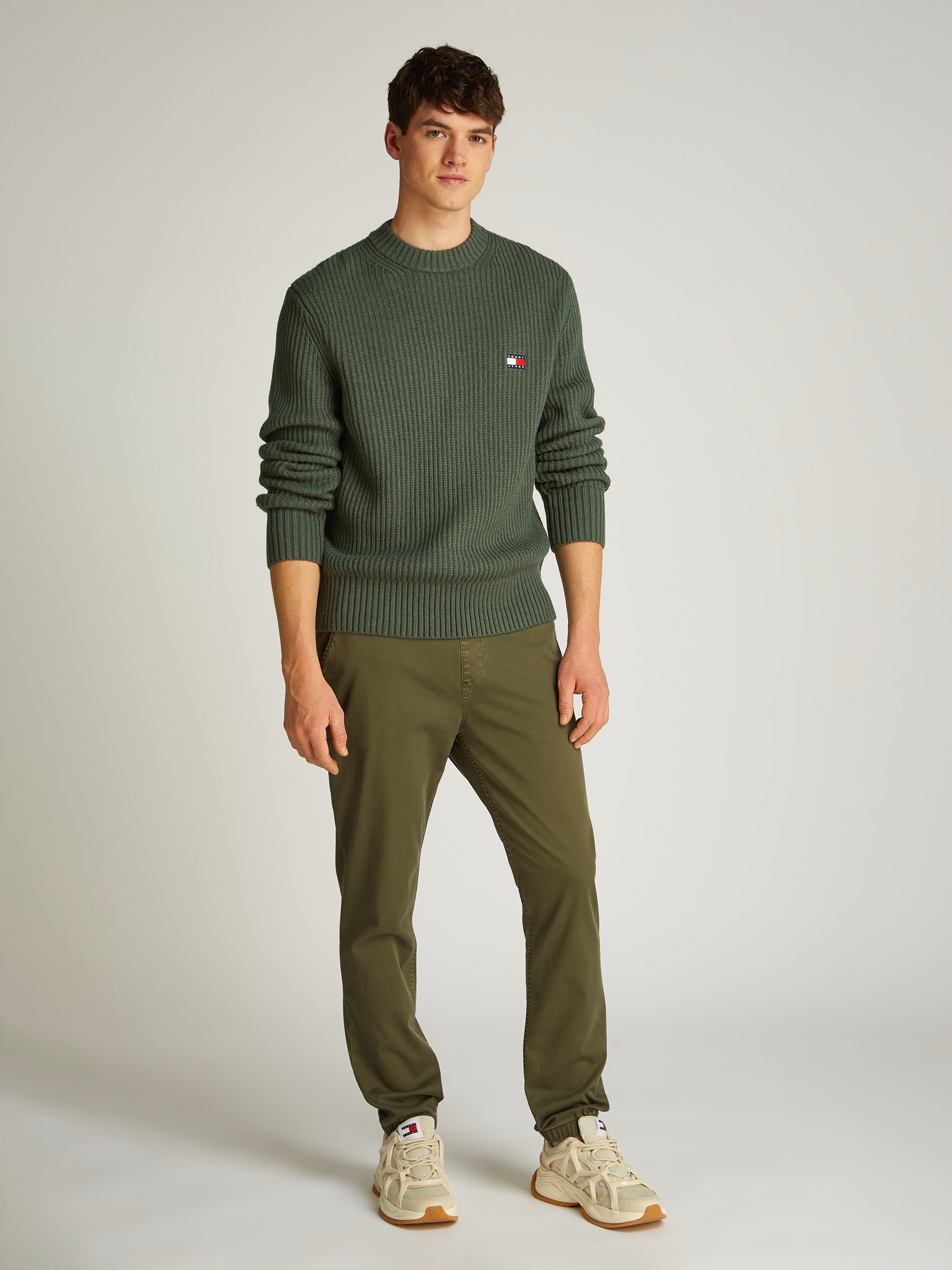 Tommy Jeans Rundhalspullover »TJM REG BADGE TEXTURED CNECK EXT«, in Unifarbe