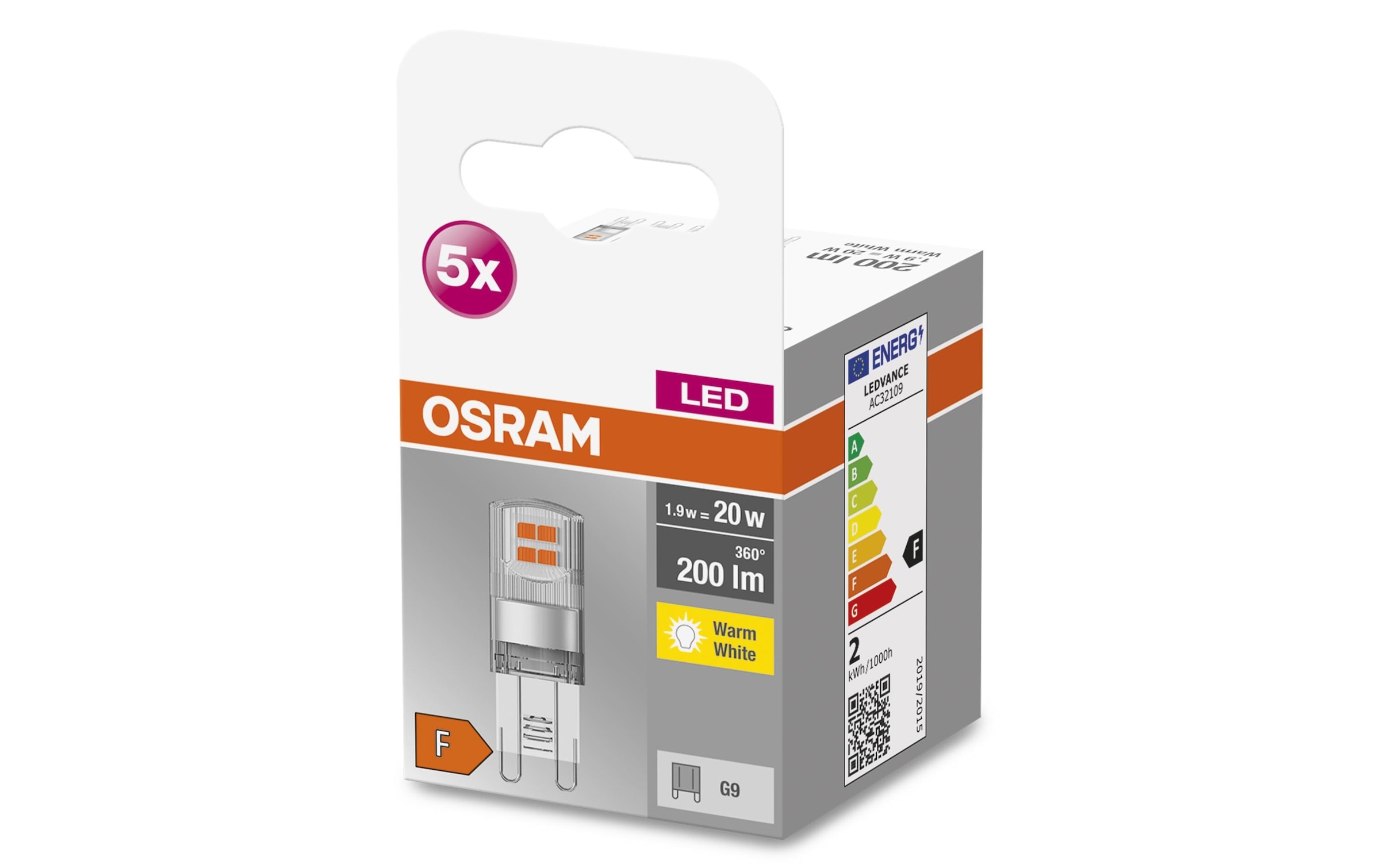 Osram LED-Leuchtmittel »Base Pin 20 1.9W, G9, Warmweiss«, G9, 1 St., Warmweiss