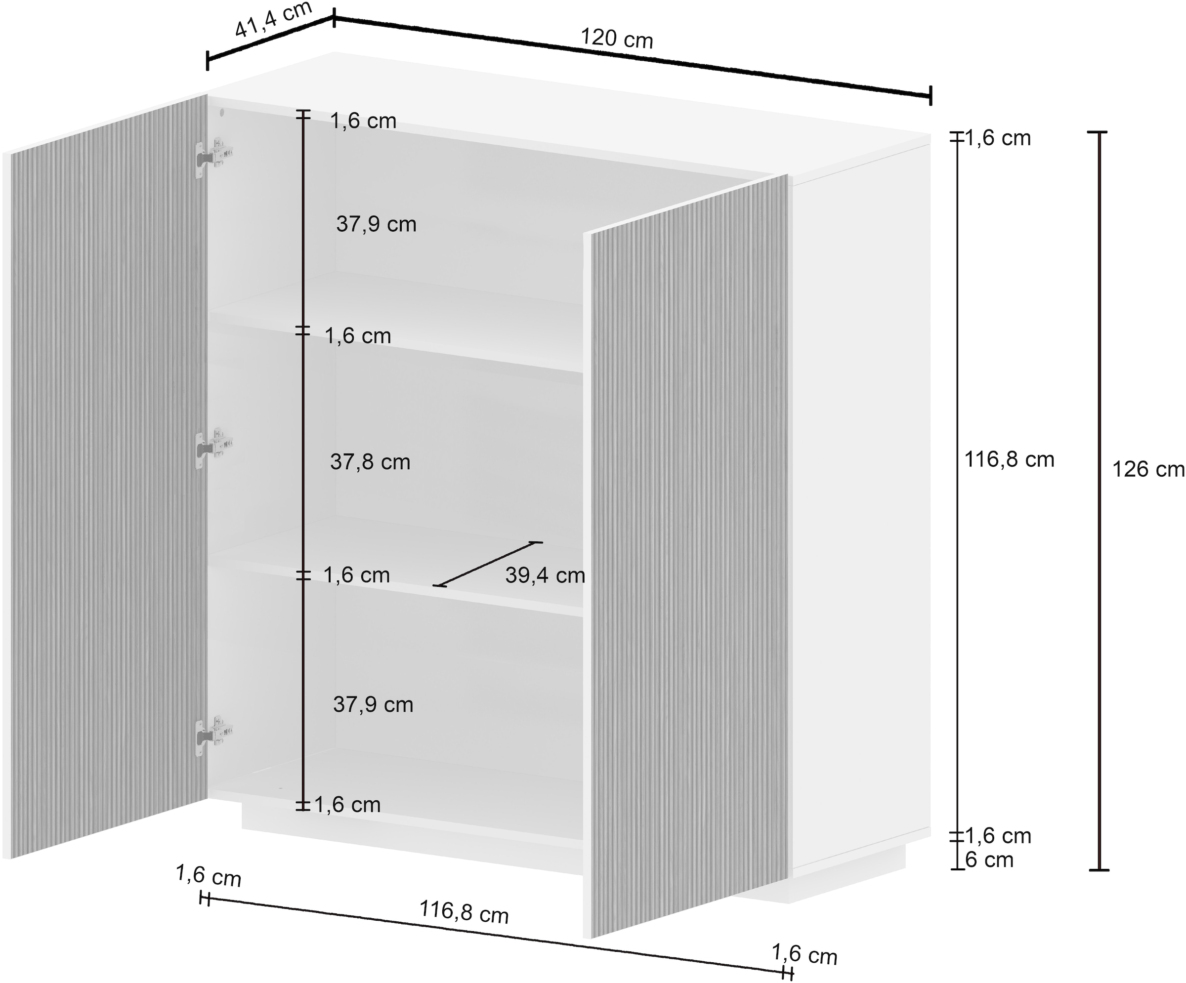 INOSIGN Highboard »Vega,Highboard,Kommode,120 cm«, mit 2 Türen,Fronten mit Rillen-Optik