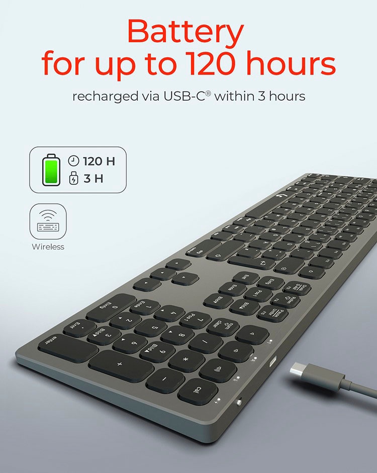 ICY BOX Wireless-Tastatur »ICY BOX Full-Size Aluminium DE Layout«, Bluetooth & RF