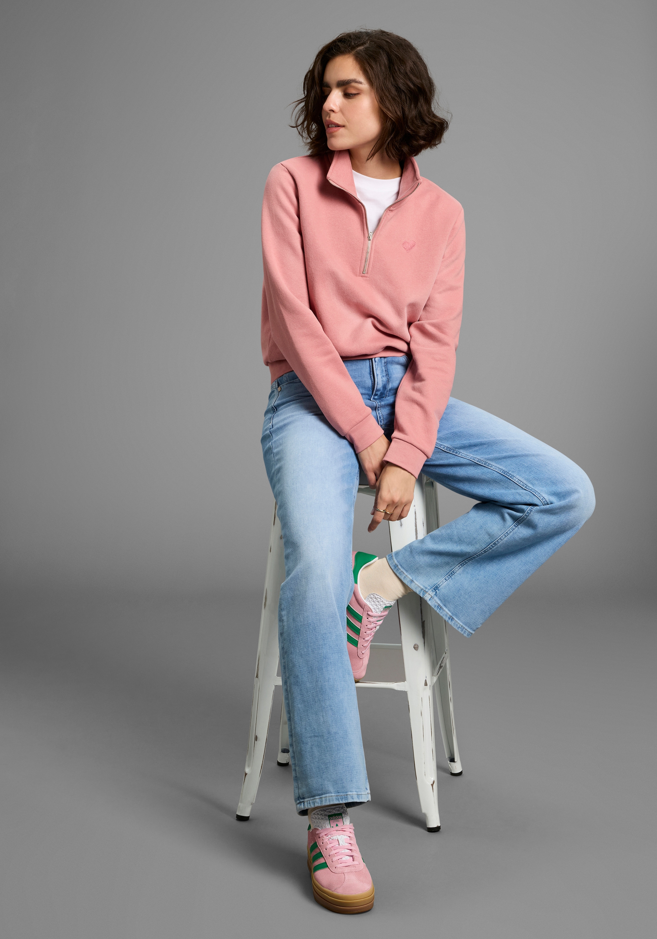 Laura Scott Sweater, Weiche Baumwollmischung mit Troyer‑Kragen und Reissverschluss­detail